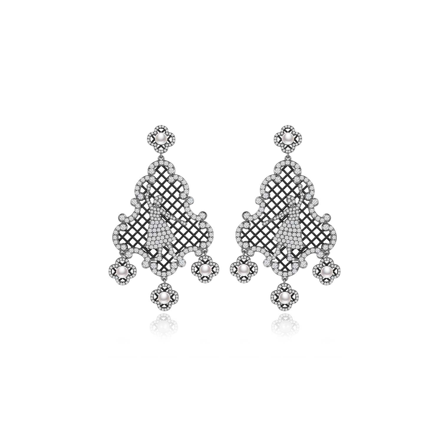 Retro Chic Women's Silver / White Black Nutcracker Earrings In Multi