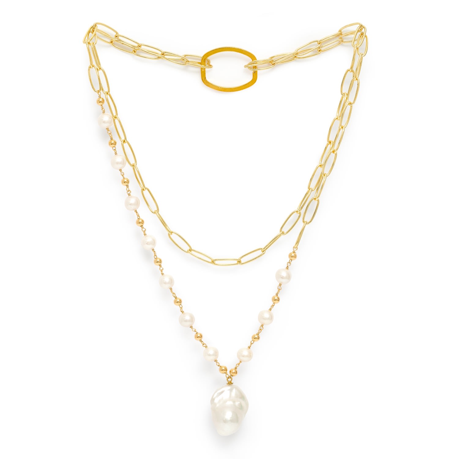Women’s White / Gold Decus Large Baroque Cultured Freshwater Pearl Drop On Long Gold Chain Pearls of the Orient Online