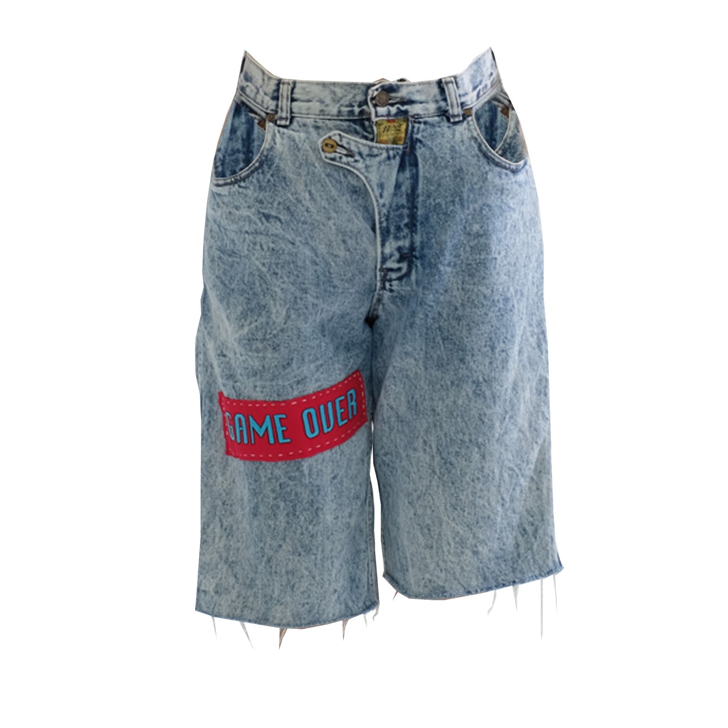 Quillattire Blue Vintage Up-cycled Crop Denim Trousers In Blue