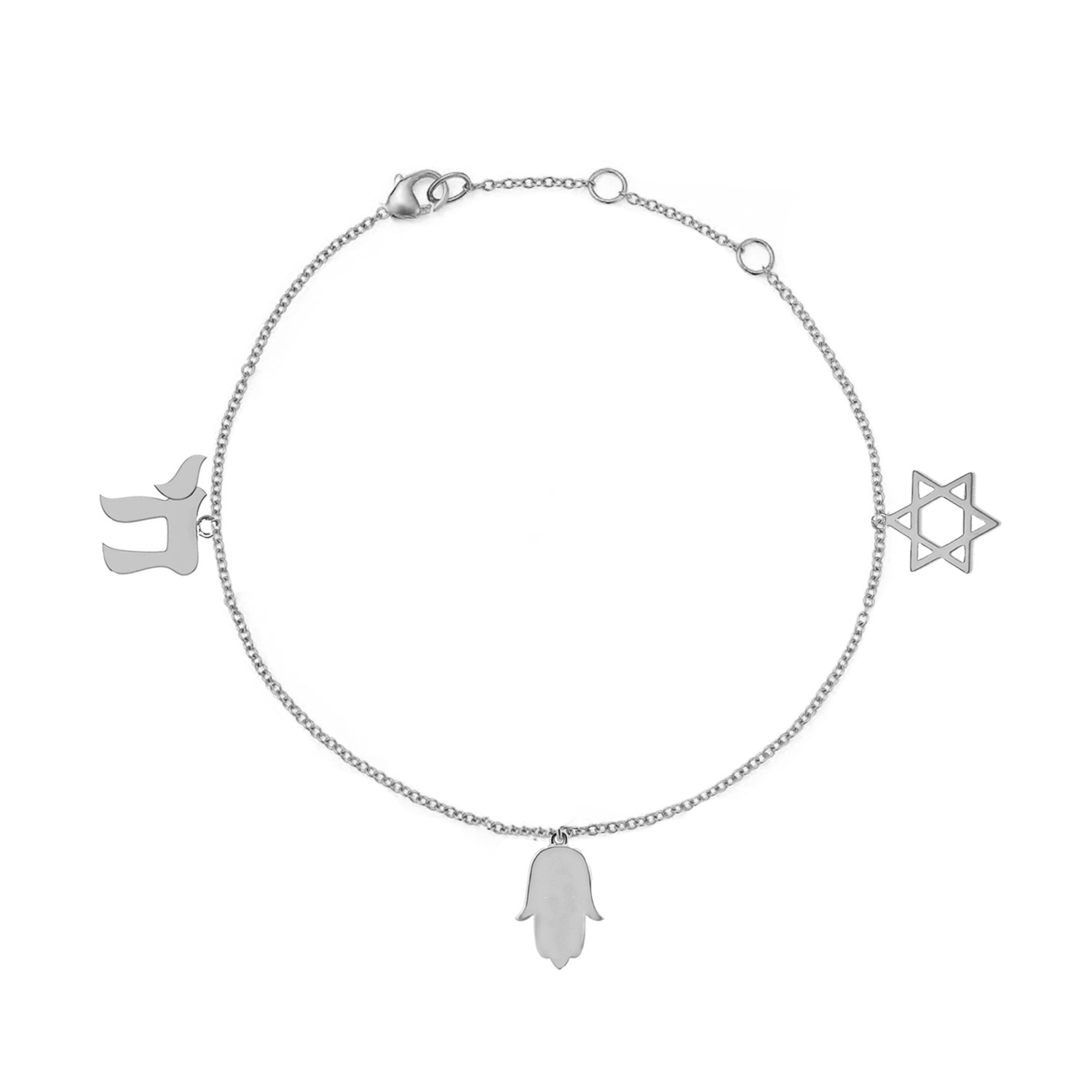 Outofoffice Women's Star Of David Charm Hamsa Chai Bracelet Sterling Silver Jewish Protection In Silver