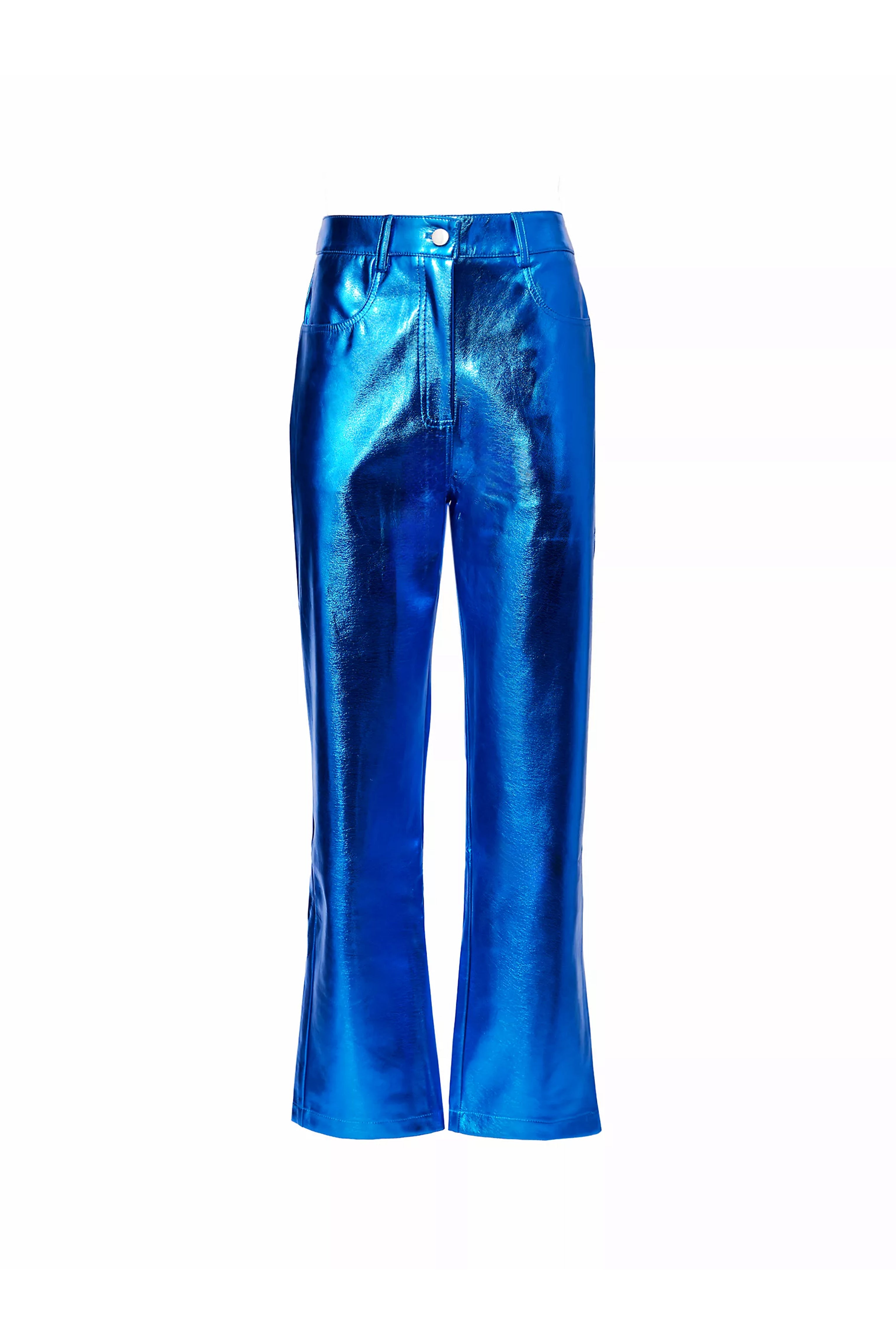 Shop Amy Lynn Women's Lupe Cobalt Blue Leather Metallic Trousers