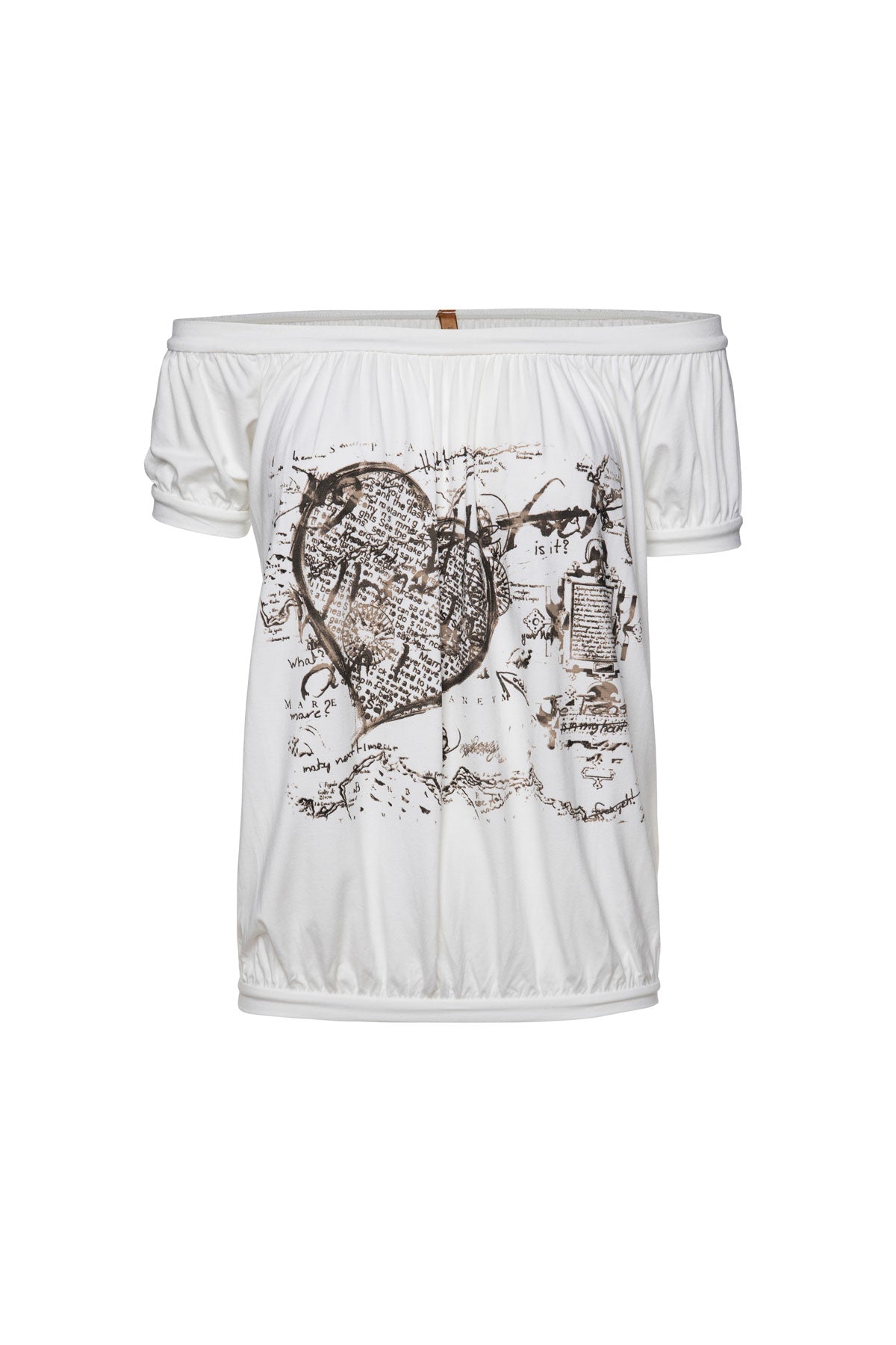 Conquista Women's White Printed Peasant Top In White