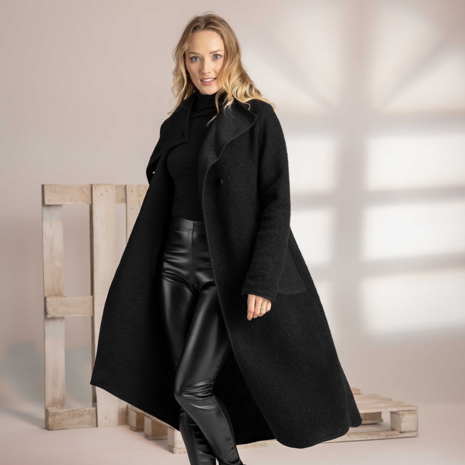 Wool Asymmetrical Wrap Cardigan Coat With Buttons And Pockets In