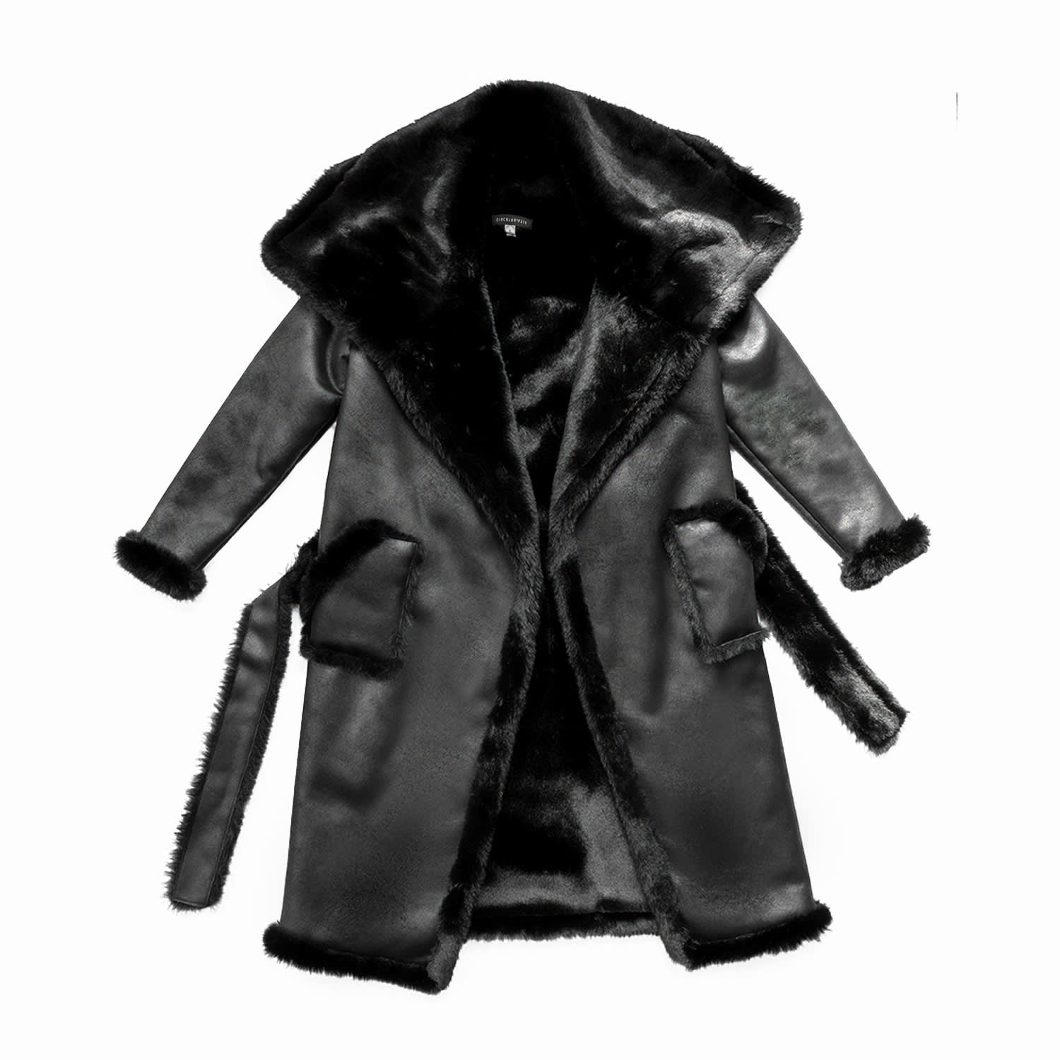 Circular Path Women's Black Maxi Faux Fur & Vegan Leather Reversible Coat