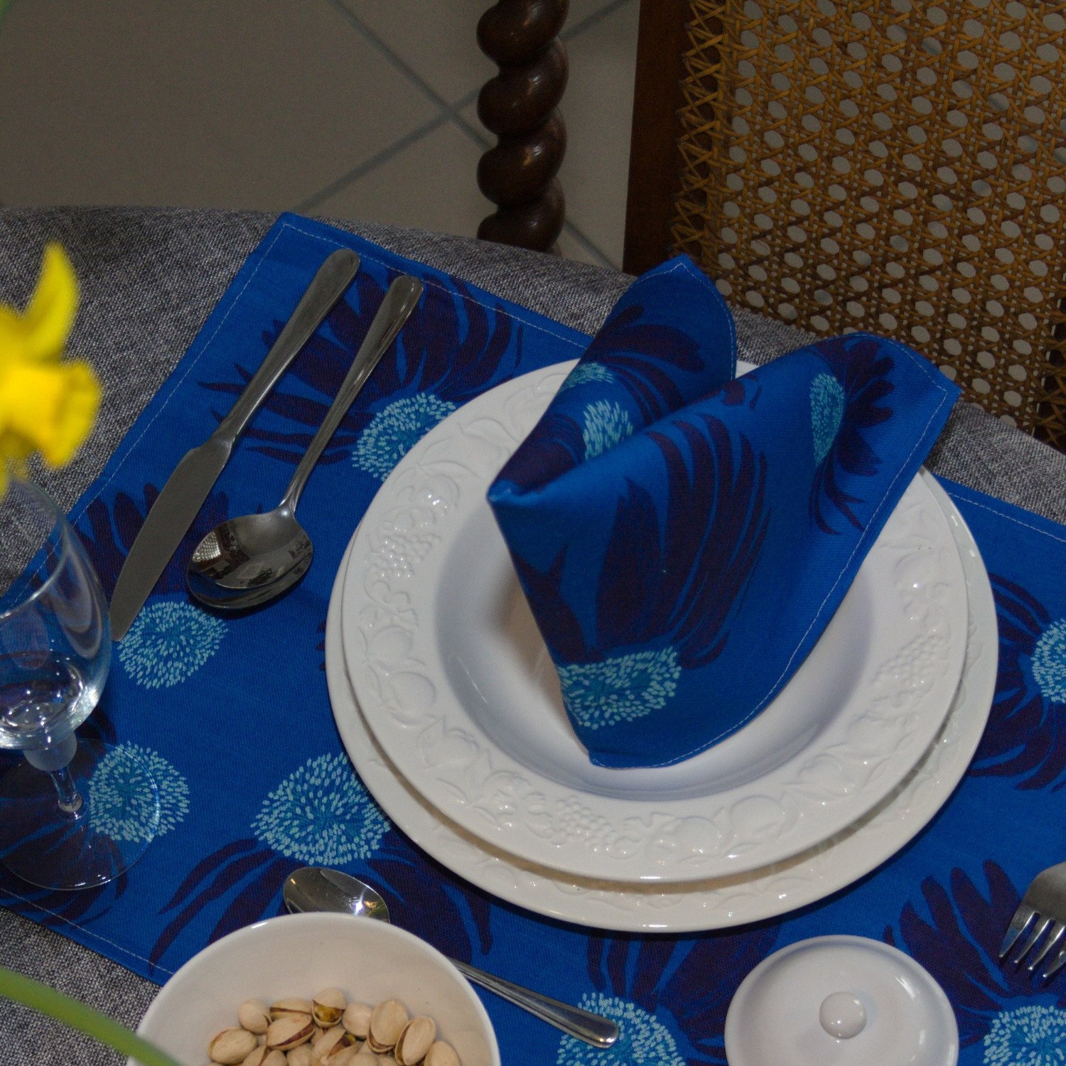 Poppi & Peaseblossom Art Napkin Cone Flower - Blue - Set Of Two Napkins