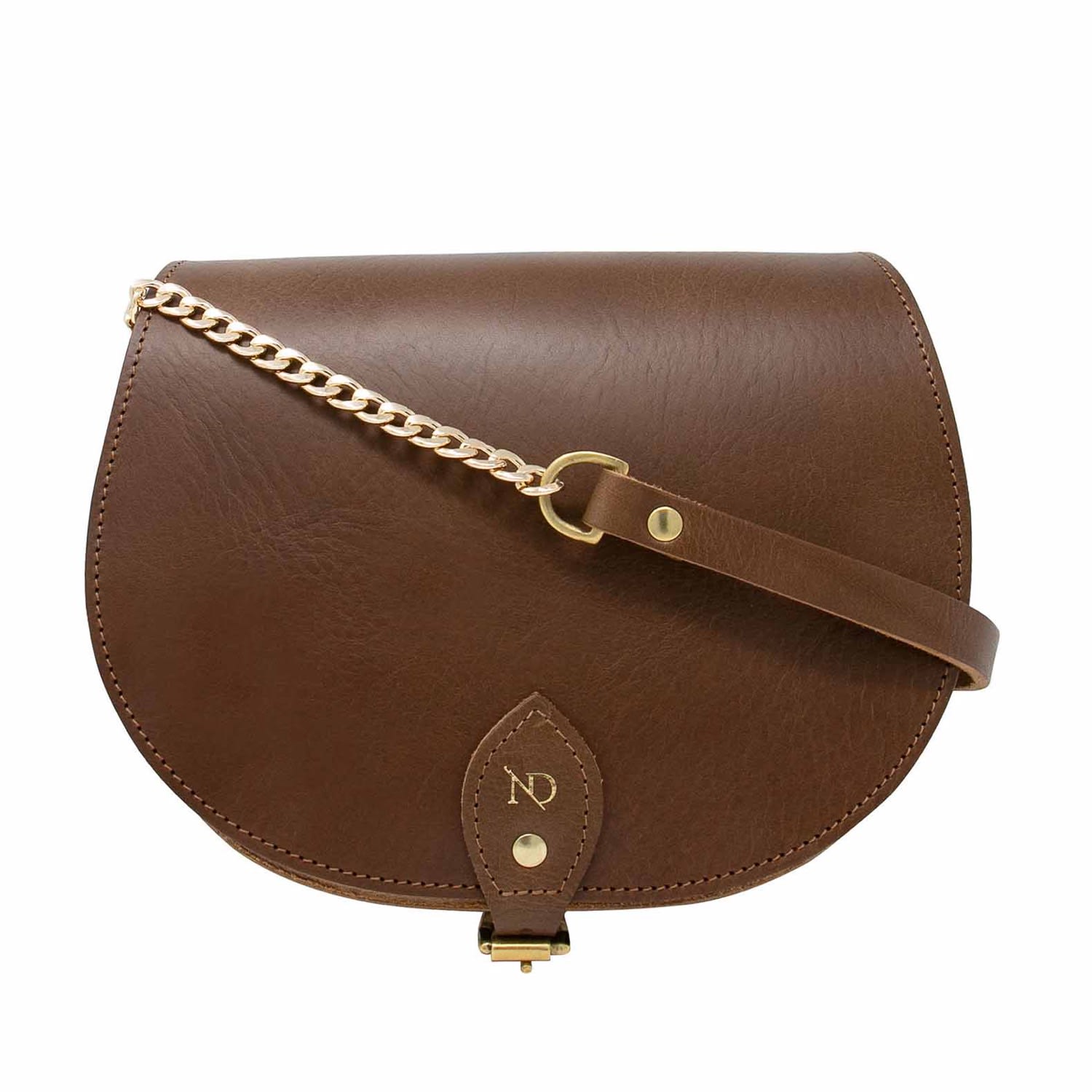 Women’s Brown Chestnut Full Grain Leather Saddle Bag With Gold Chain N’damus London