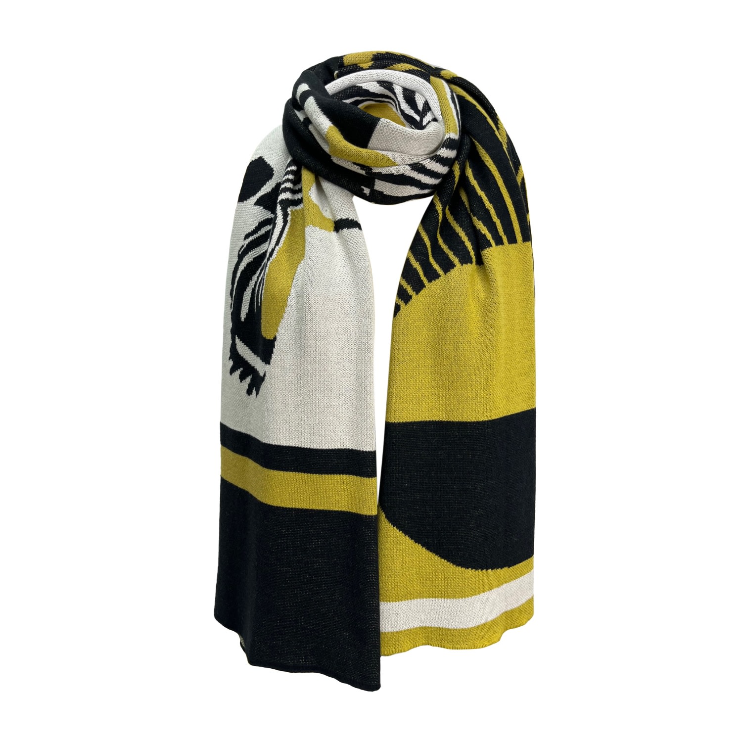 Women’s Black / White / Yellow Hoopoe, Sun And Pincushion Protea Scarf One Size Sisu Sisu