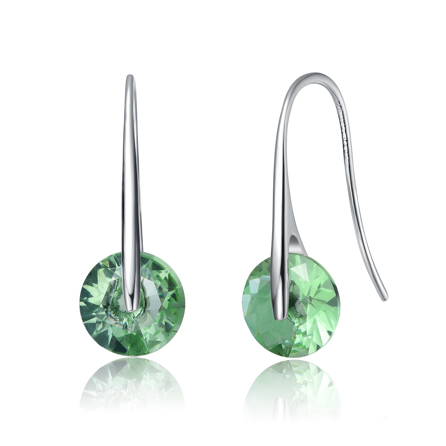 Genevive Jewelry Women's Green Rachel Glauber Elegant White Gold Plated With Round Mint Cubic Zirconia Hook Earrings In Green