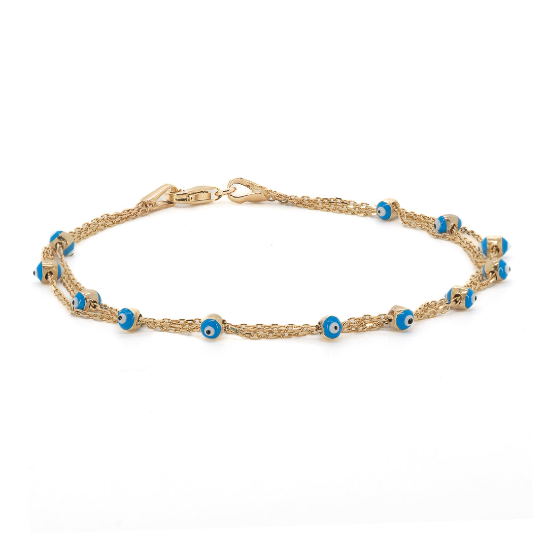 Women’s Gold / Blue Solid Gold Evil Eye Triple Bracelet - Gold Ebru Jewelry