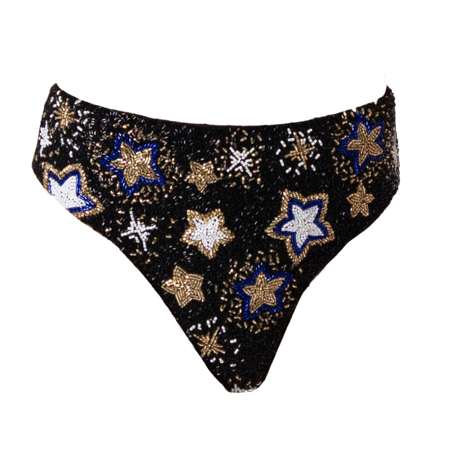 Self-adore Women's Black / Gold Celeste Hand-beaded Embellished High-waisted Bikini Bottom- Black