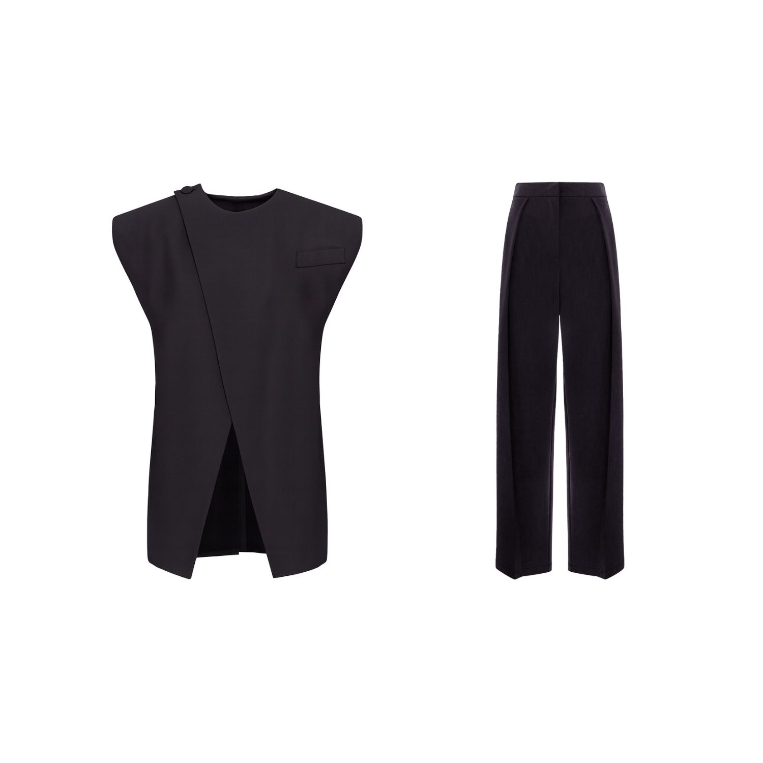 Bluzat Dark Grey Set With Vest And Pleated Trousers In Gray