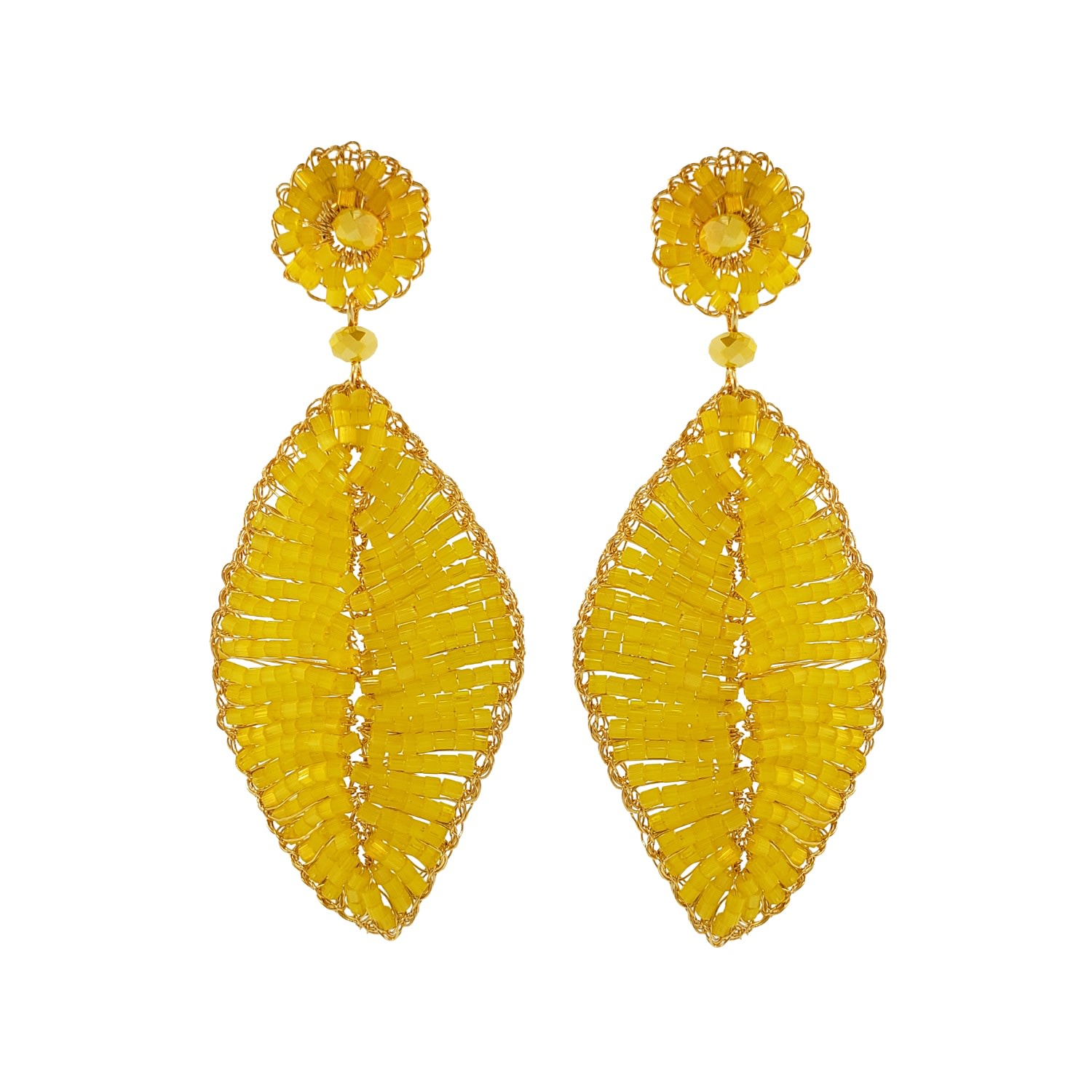Women’s Yellow / Orange Yellow Leaf Handmade Crochet Earrings Lavish by Tricia Milaneze