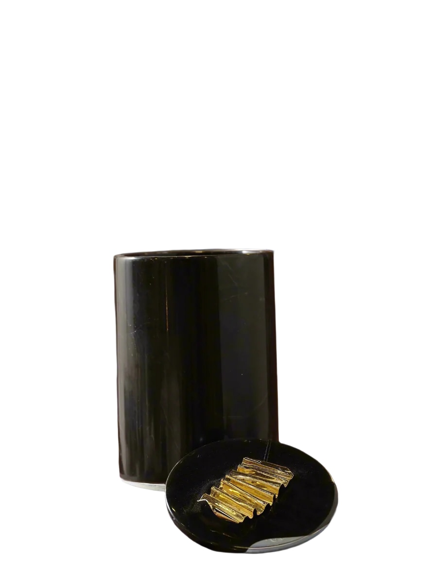 Marleth Gold / Black Black Marble Tissue Holder Bin With Gold Accent Lid