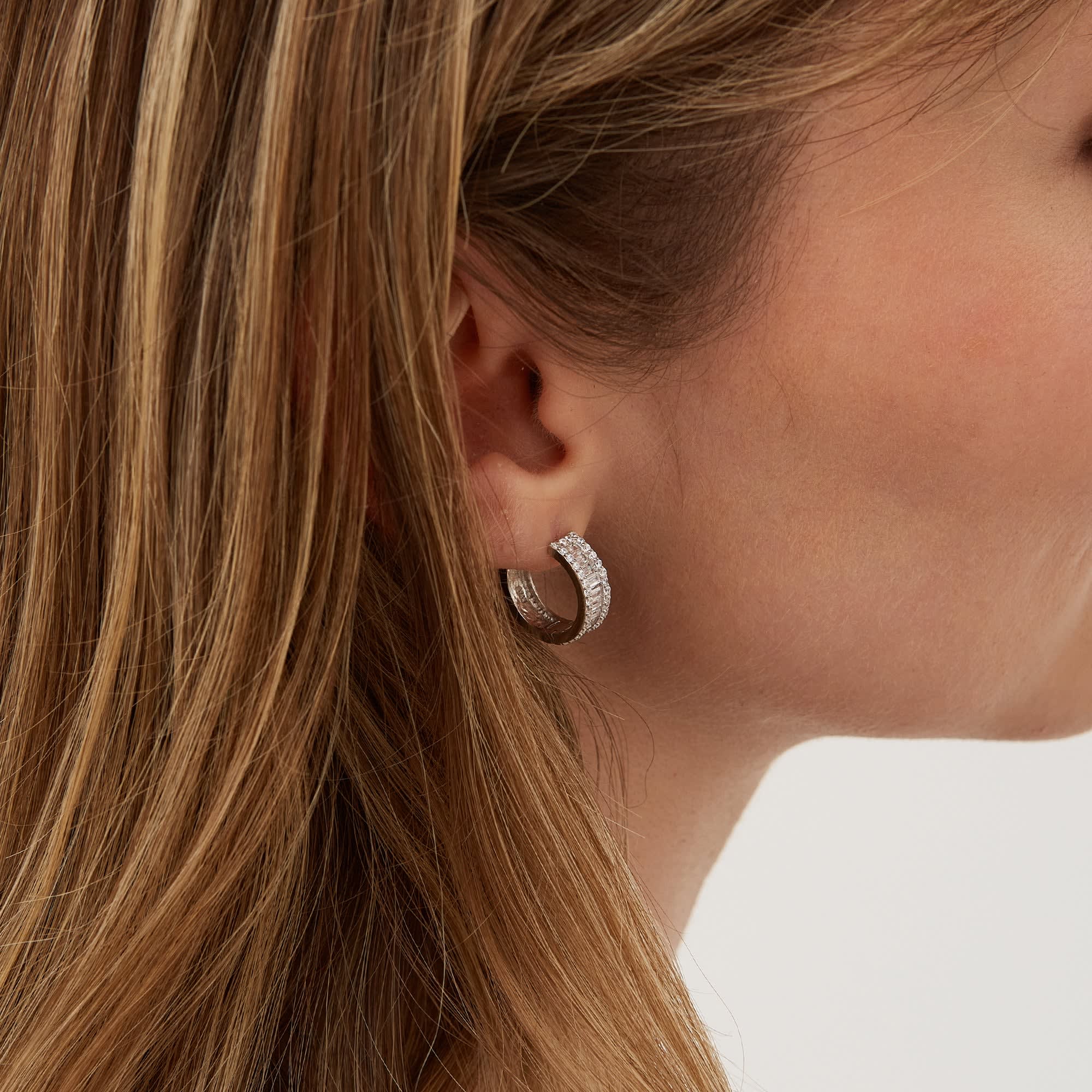 Sterling silver pave hoop hotsell earrings