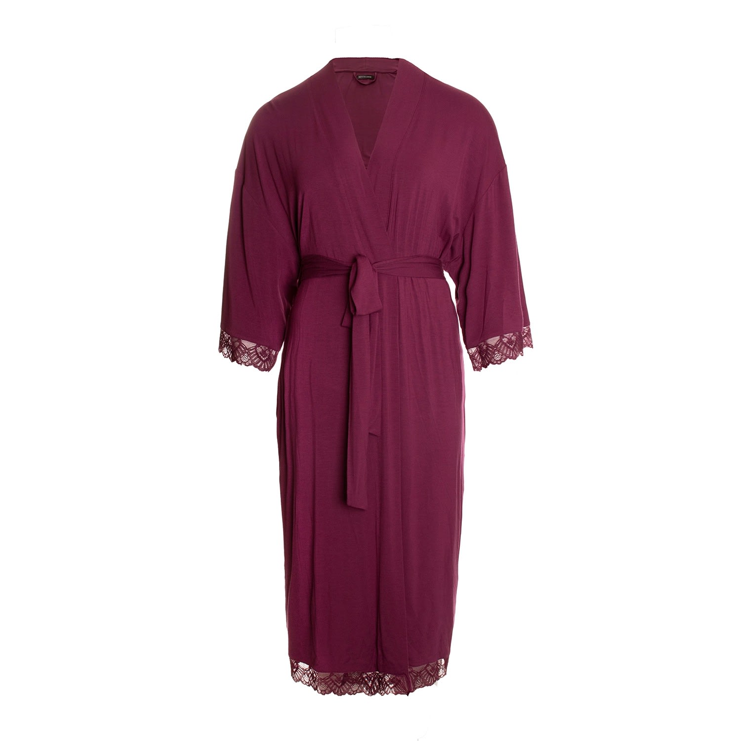 Pretty You Women's Red Bamboo Lace Kimono Robe In Bordeaux