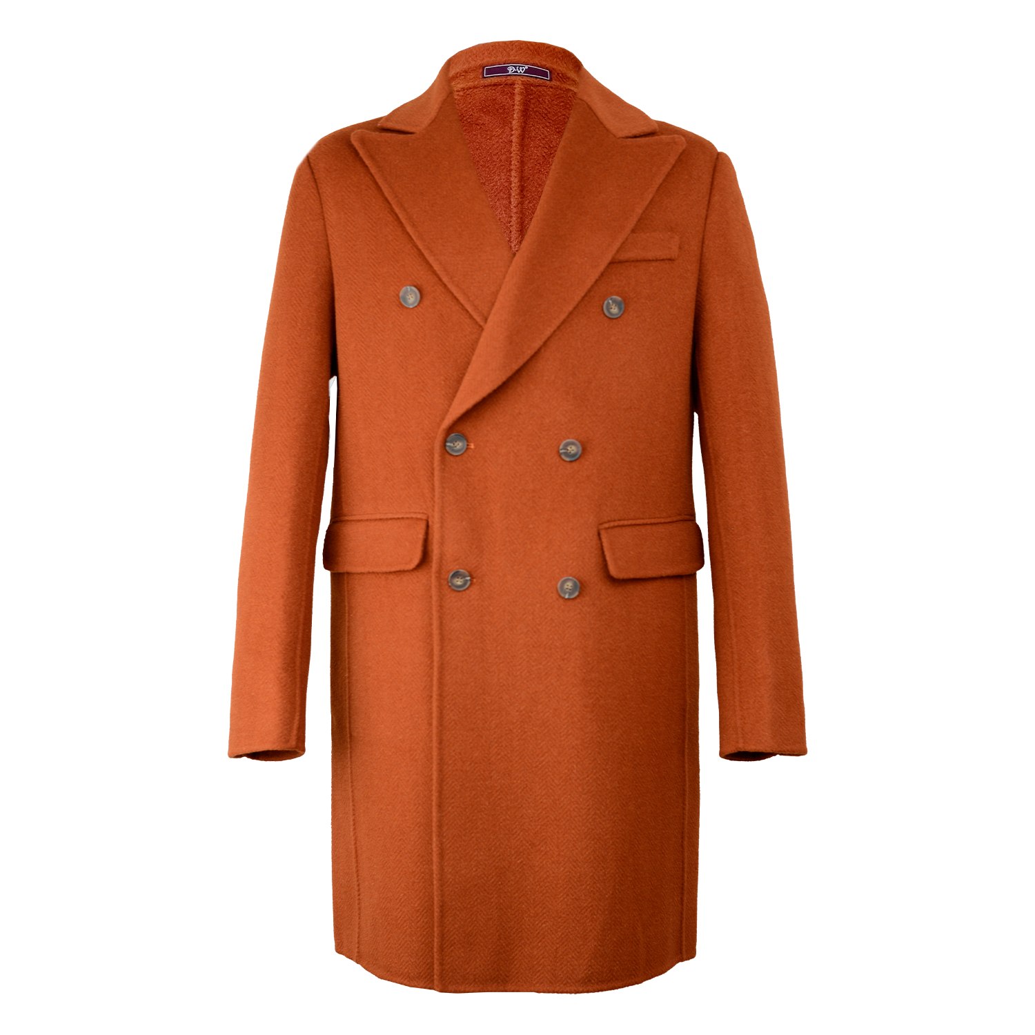 Men’s Yellow / Orange David Wej Signature Double Breasted Wool Overcoat - Orange L