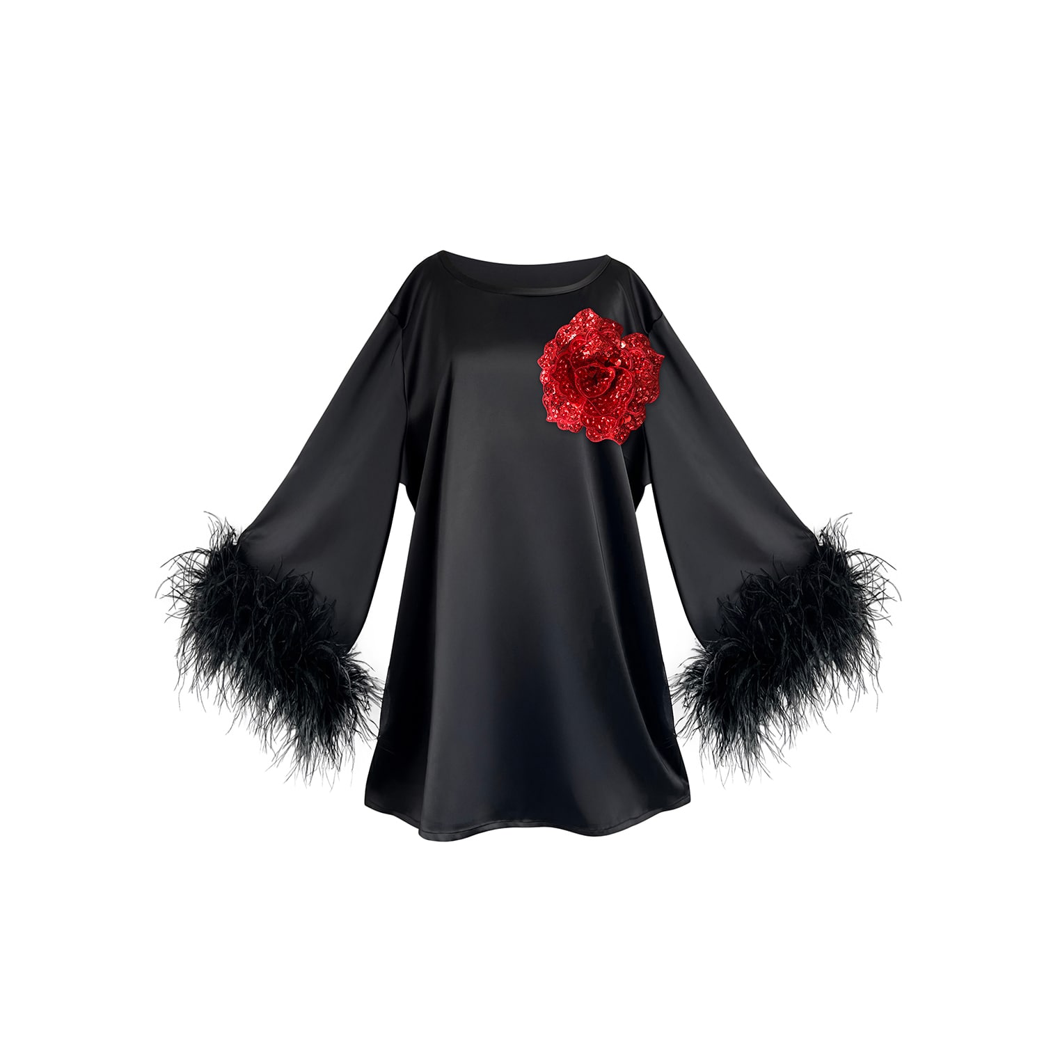 Toma Women's Black / Pink Jess Mini Little Black Party Dress With Fuchsia Sequin Flower In Multi