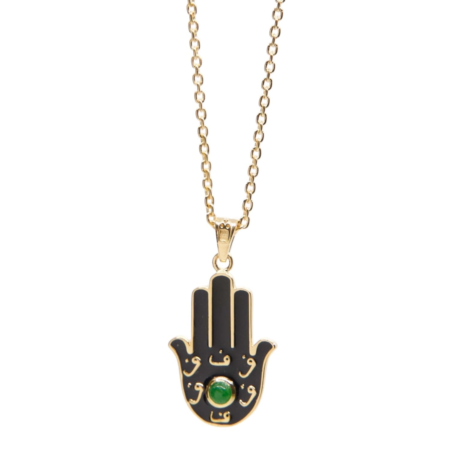 Kismet Jewels Women's Gold / Green Hamsa Hand Jade Necklace