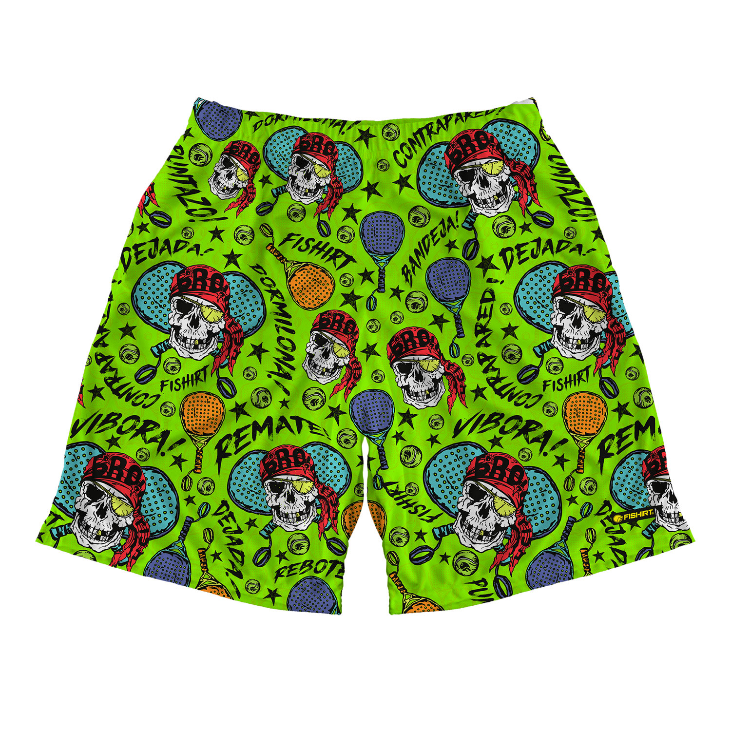 Men’s Green Activewear Shorts Pirate Skull Graphic Vibora Style - Lime Medium Fishirt