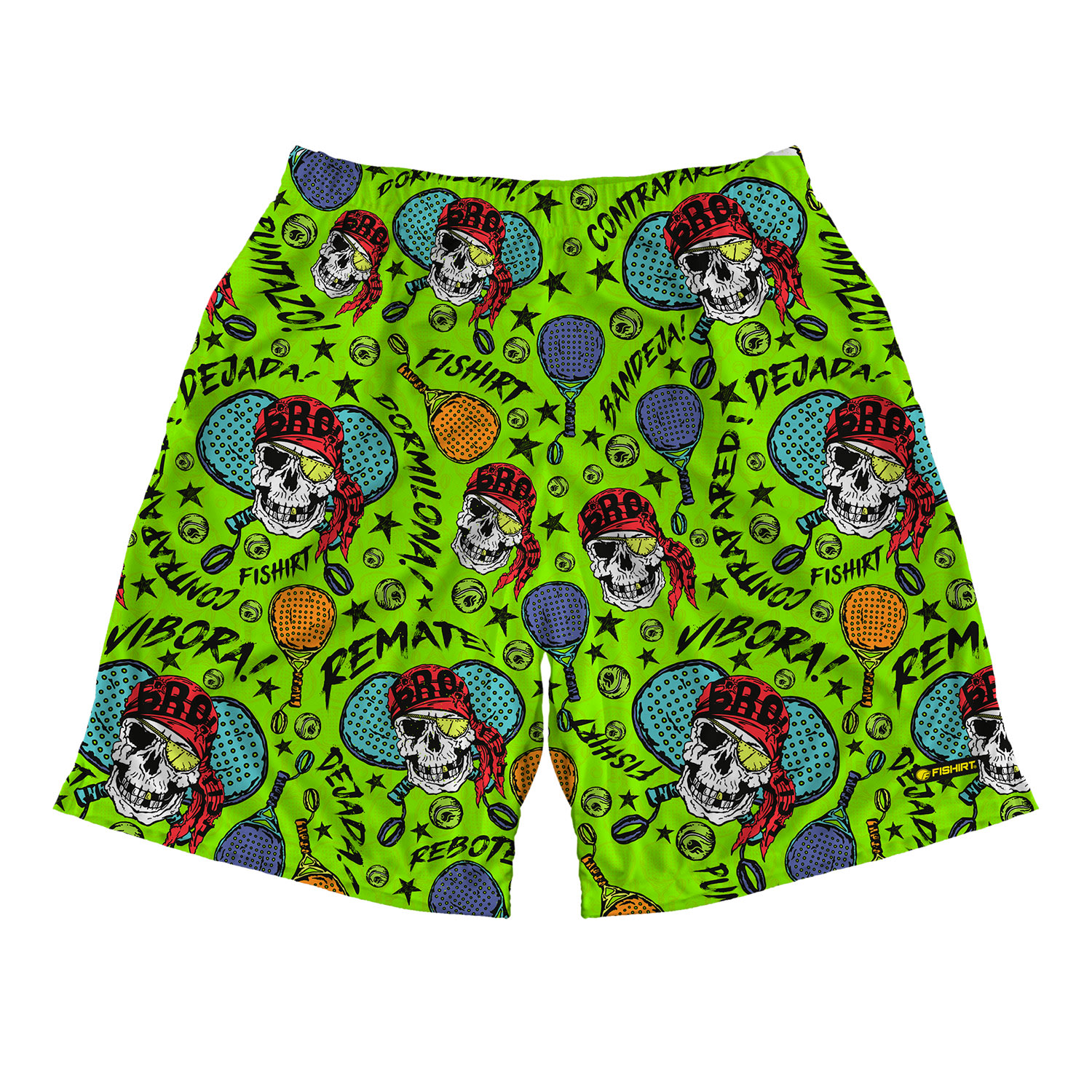 Fishirt Men's Green Activewear Shorts Pirate Skull Graphic Vibora Style - Lime In Green