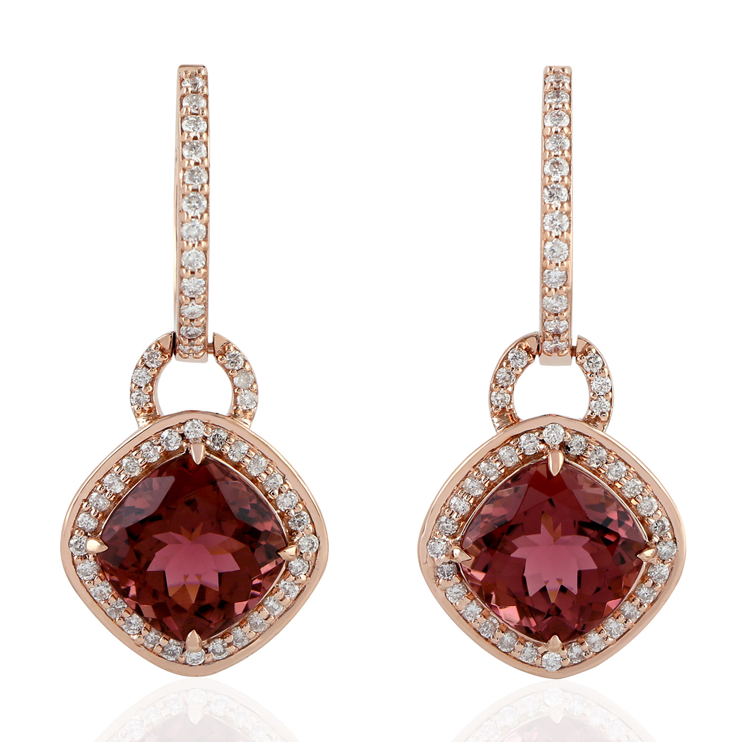 Artisan Women's Rose Gold / Pink / Purple Natural Pink Tourmaline & Diamond Dangle Earrings In Rose Gold