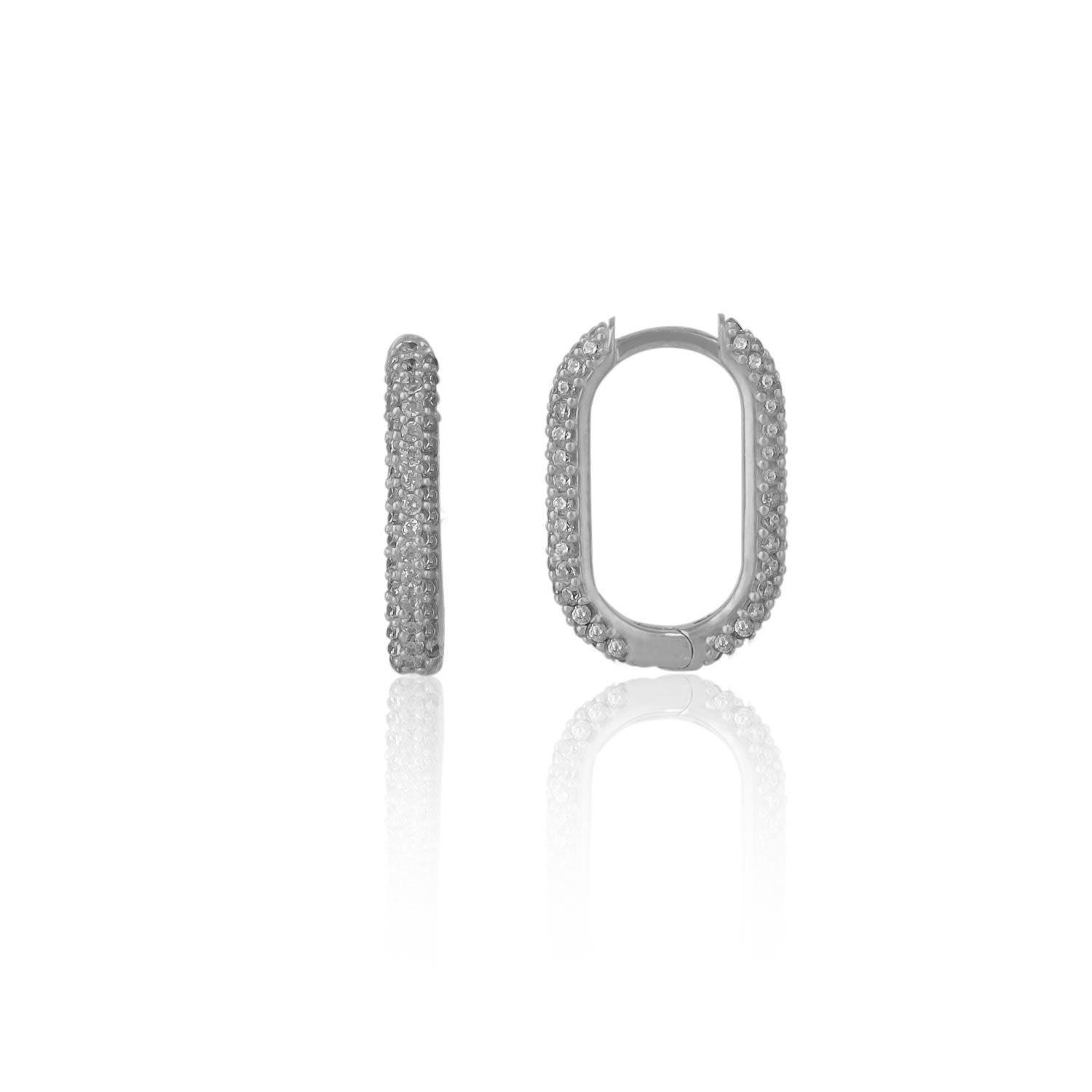 Spero London Women's Pave Rectangular Sterling Silver Oval Hoop Earring - Silver In Silver