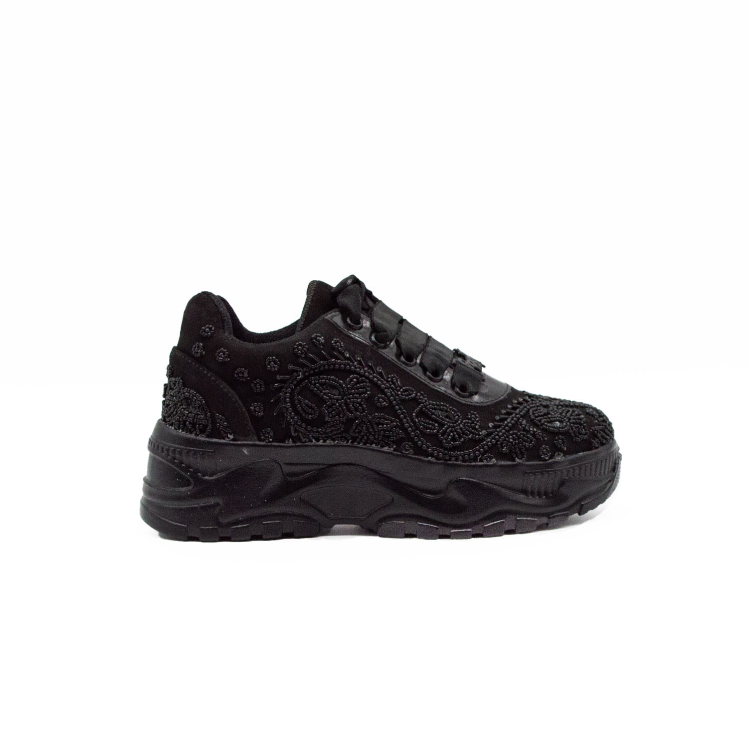 Rettrose Women's Black The Aaliyah Luxury Noir Suede Handmade Embellished Trainers In Black