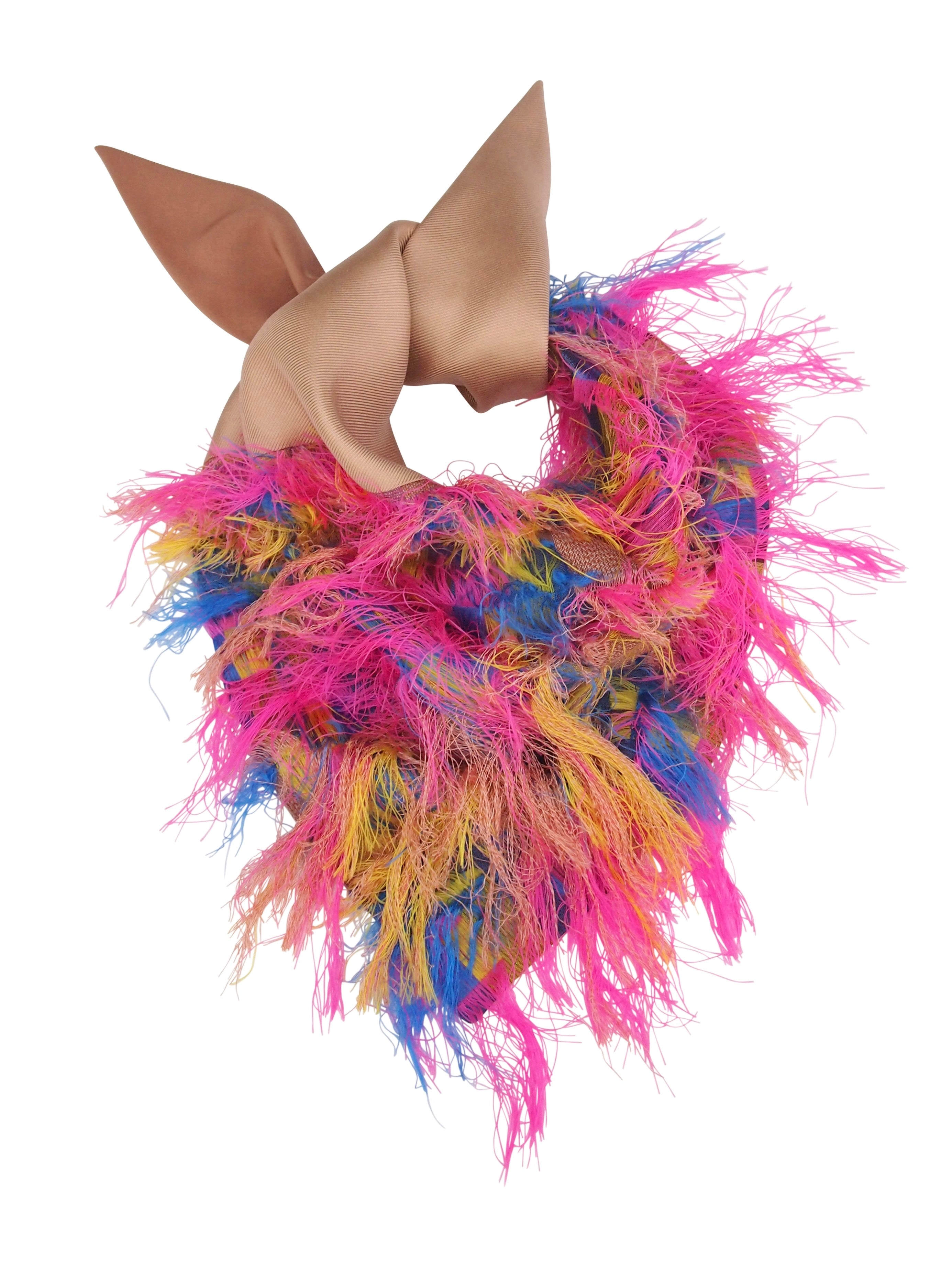 Capitana Women's Blue / Pink / Yellow Neon Triangle Scarf Tropea With Fringe & Silk In Pink & Blue In Multi