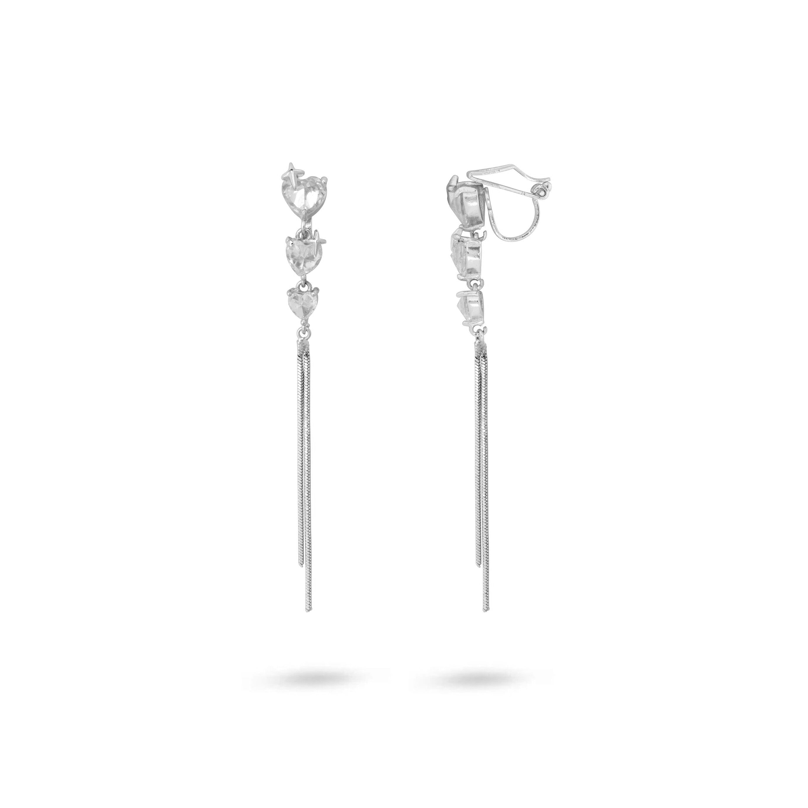 Gold Trip Women's White / Silver Heart Drop Clip On Earrings In Silver In Silver