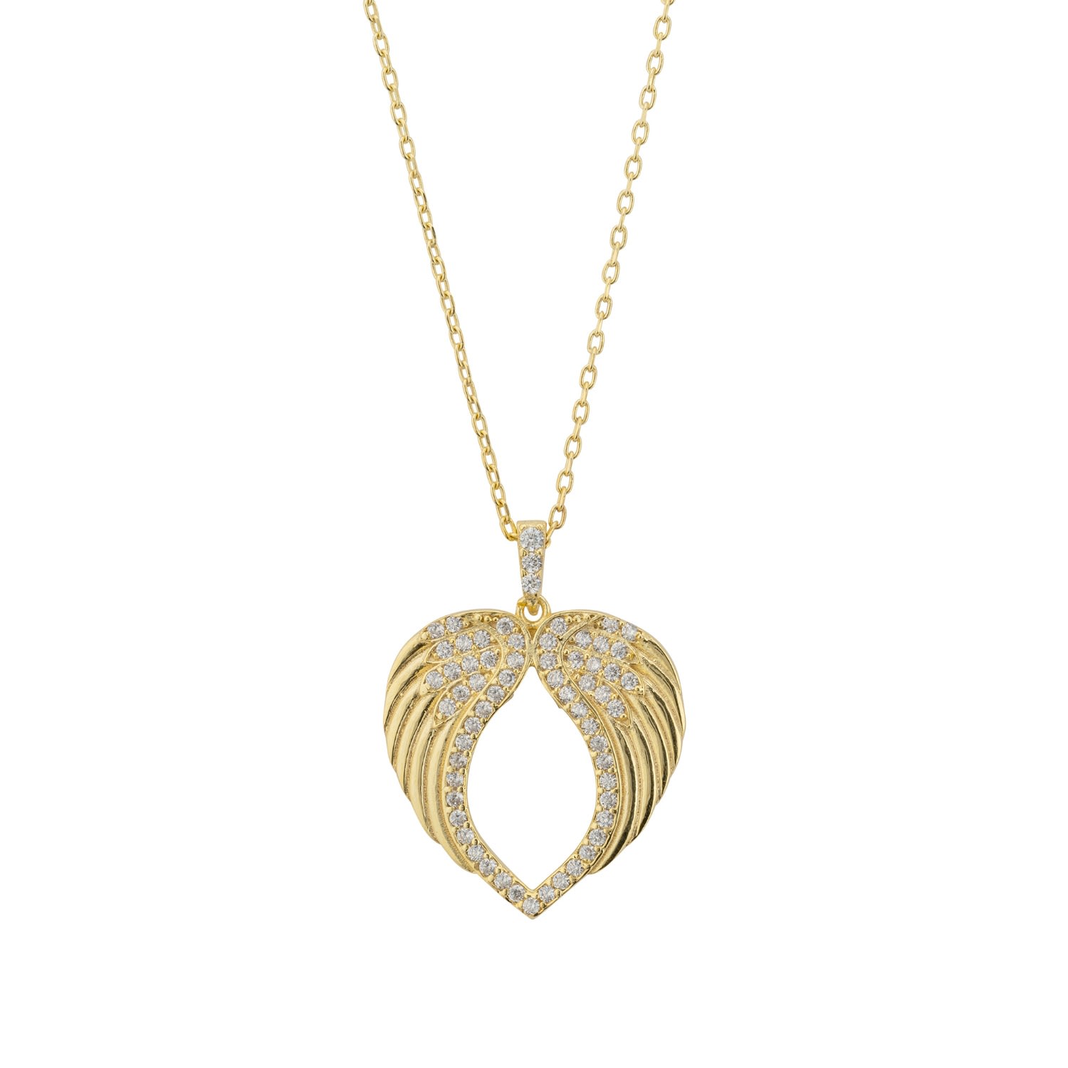 Women’s White / Gold Protective Heart Angel Wing Pendant Necklace Gold Latelita