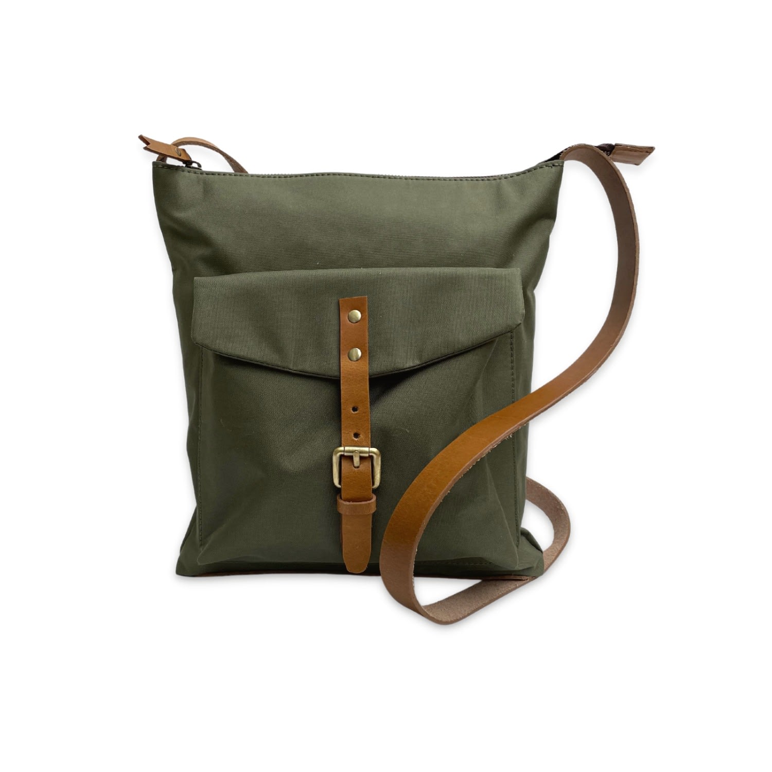 Green Nylon & Leather Men’s Messenger Bag - Olive & Tan One Size Vida Vida