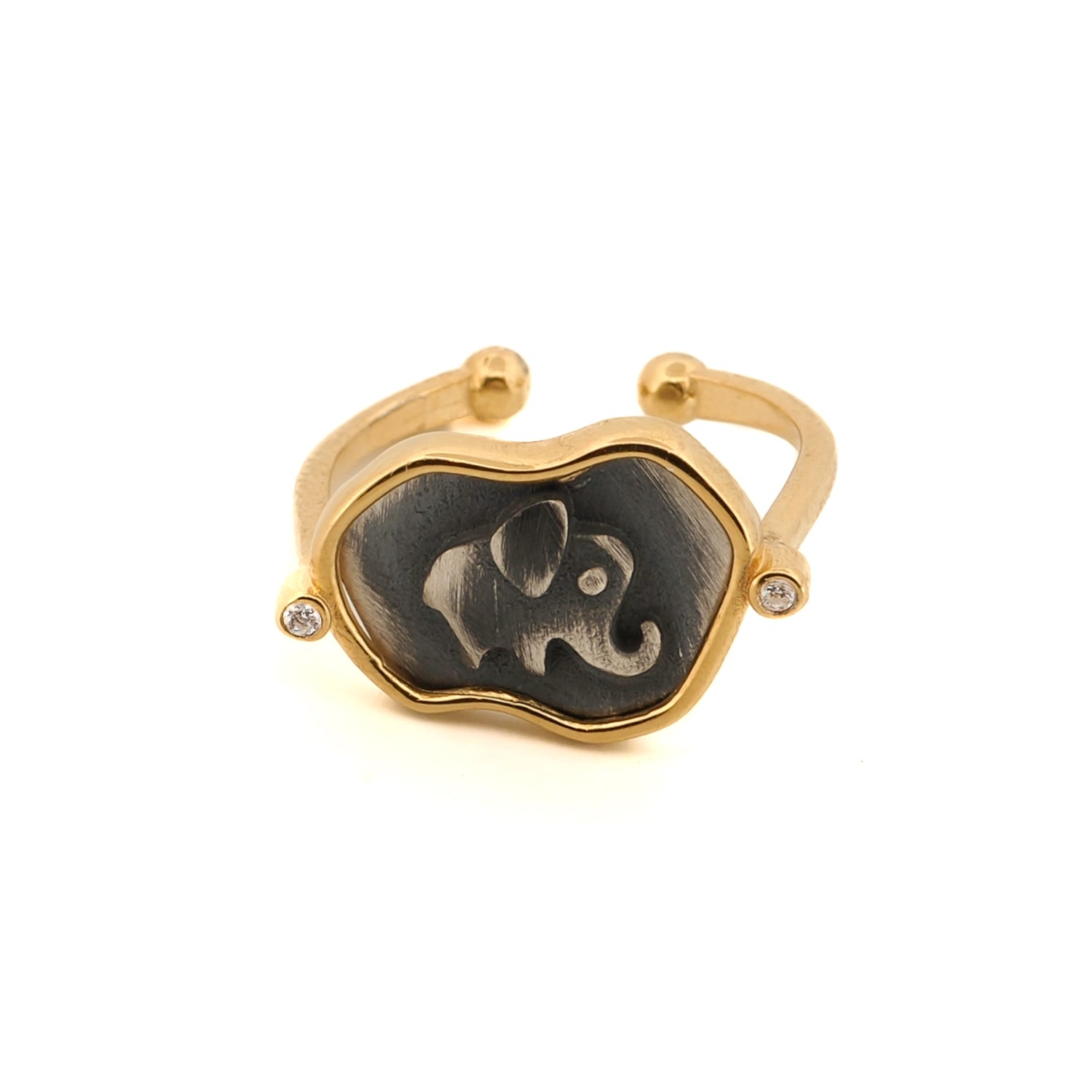 Ebru Jewelry Women's Gold / Silver Lucky Elephant Sterling Silver Adjustable Signet Ring - Silver