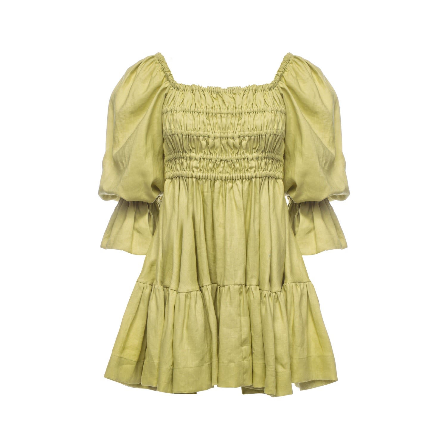 Vasiliki Atelier Women's Green Amelia Ruched Mini Linen Dress In Lime Cream In Green