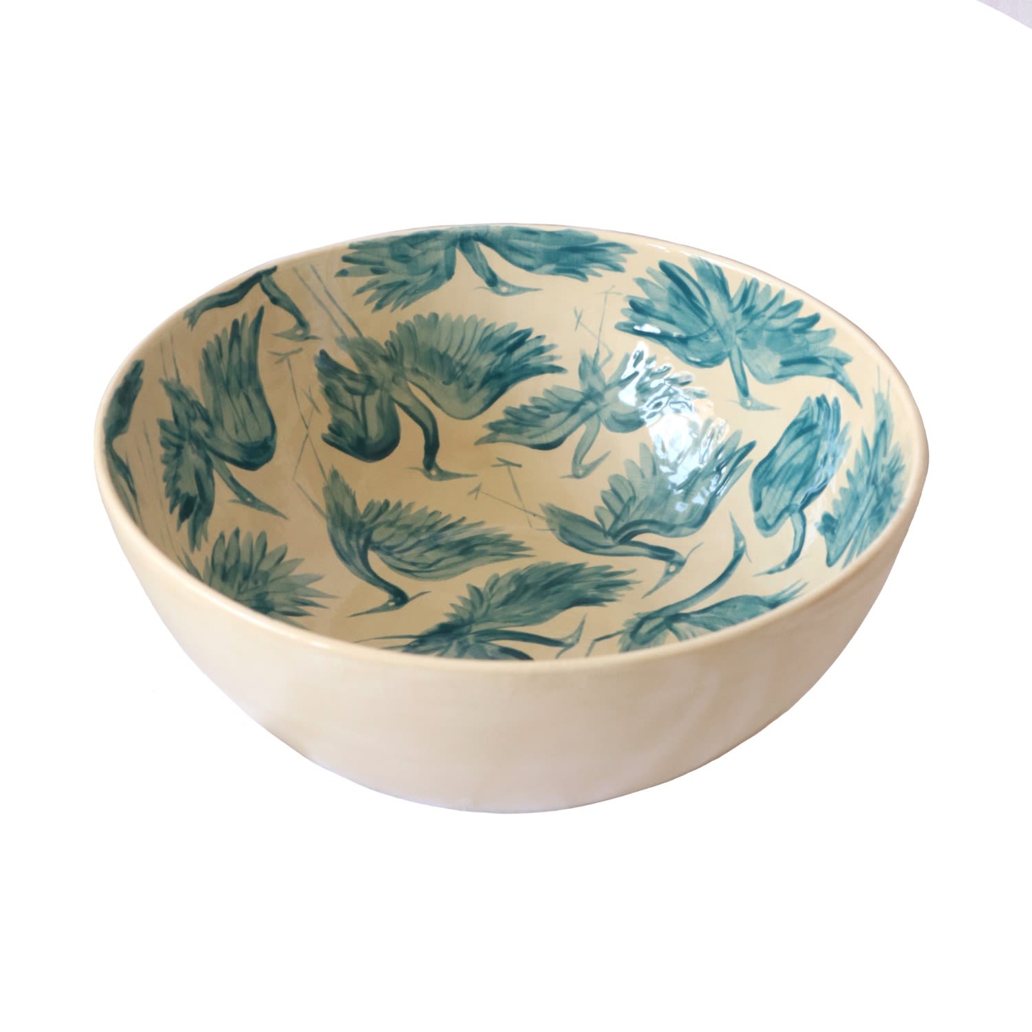 Blue / Black / White Heron Hand Painted Grande Serving Bowl One Size Rosanna Corfe