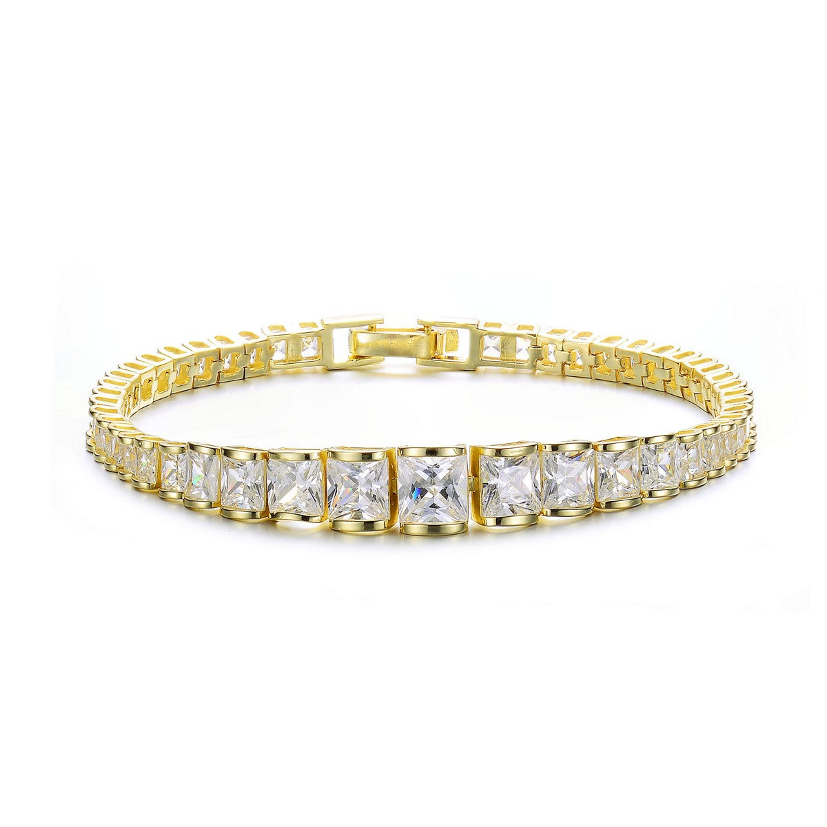 Women’s Gold / White Dco Square Tennis Bracelet Genevive Jewelry