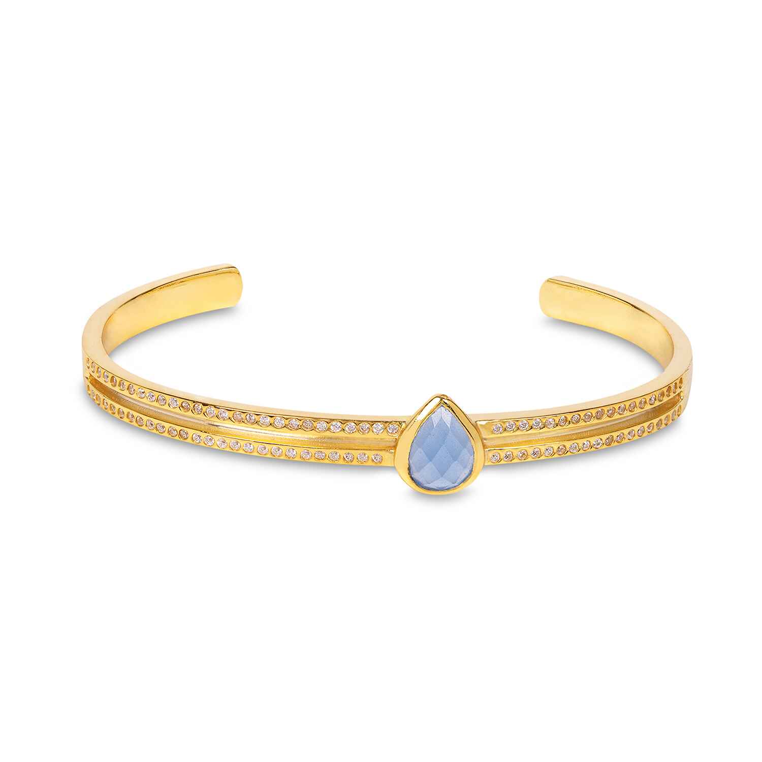 Amadeus Women's Gold / Blue Athena Gold Cuff Bracelet With Blue Chalcedony And Sparkles In Multi
