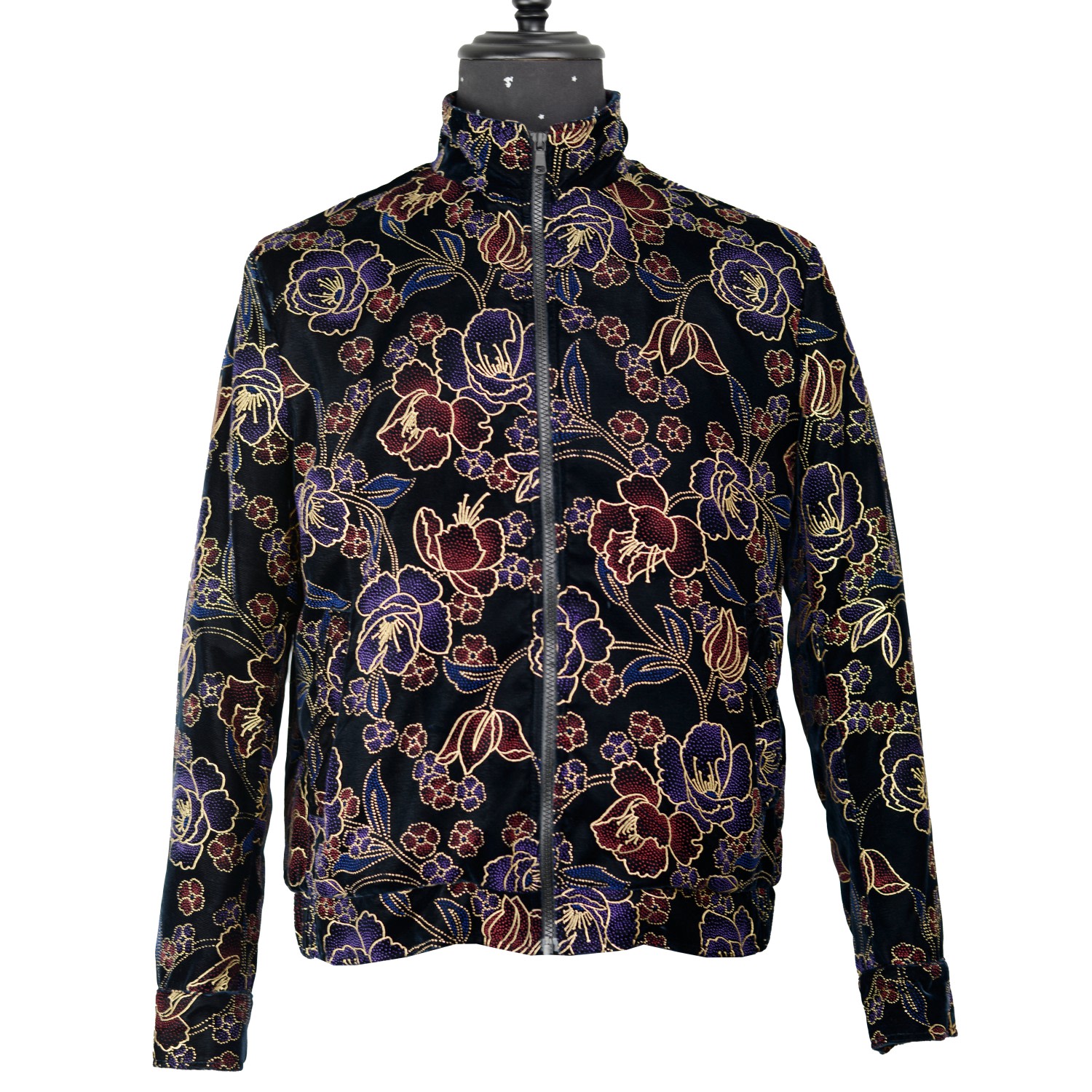Men’s Pink / Purple / Black Kensington Handmade Floral Embroidery Velvet Zip Jacket - Purple & Black Medium David Wej