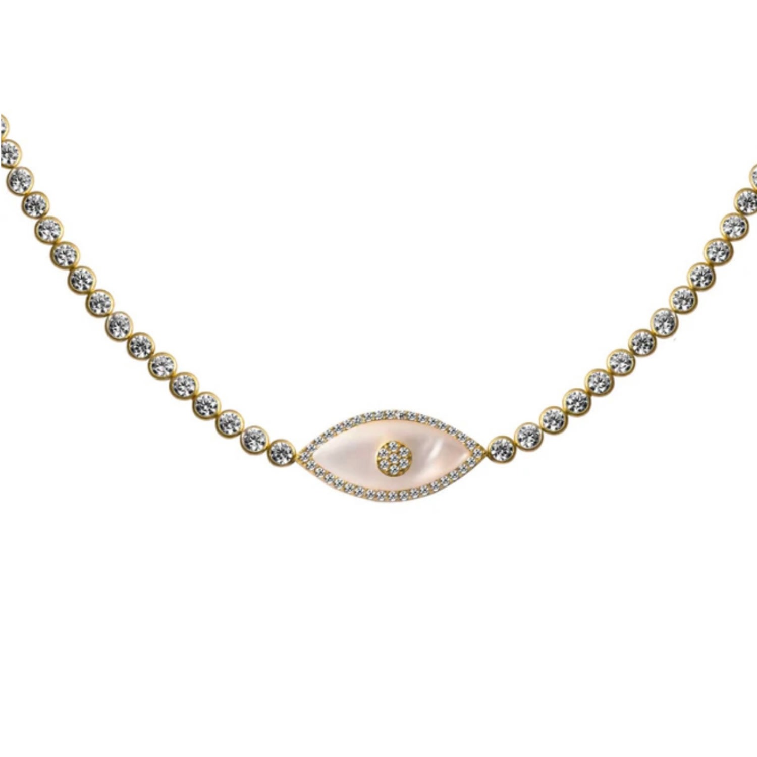 Women’s Gold Evil Eye Mother Of Pearl Tennis Choker Selen Jewels