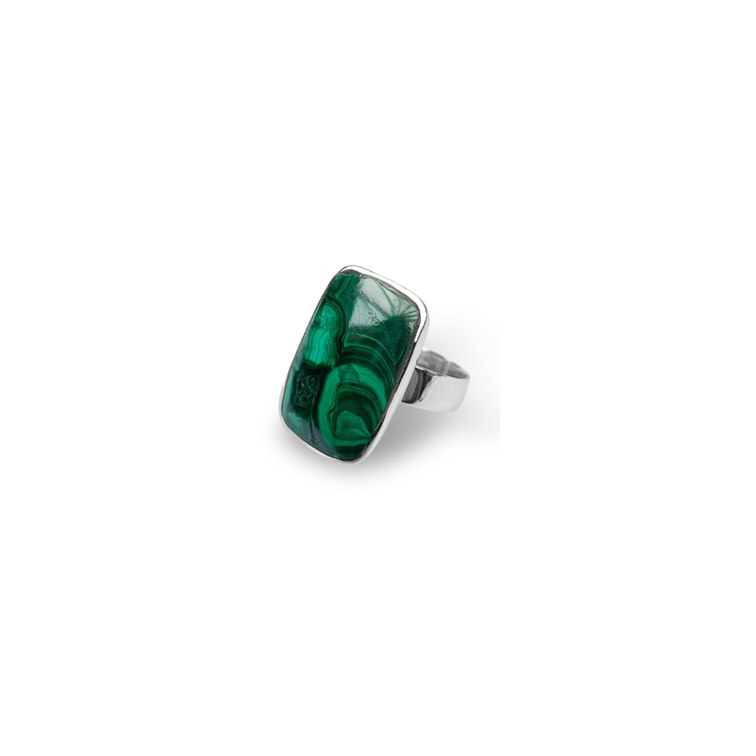 Fv Jewellery Women's Green / Silver La Stèle Malachite Rectangle Ring In Multi