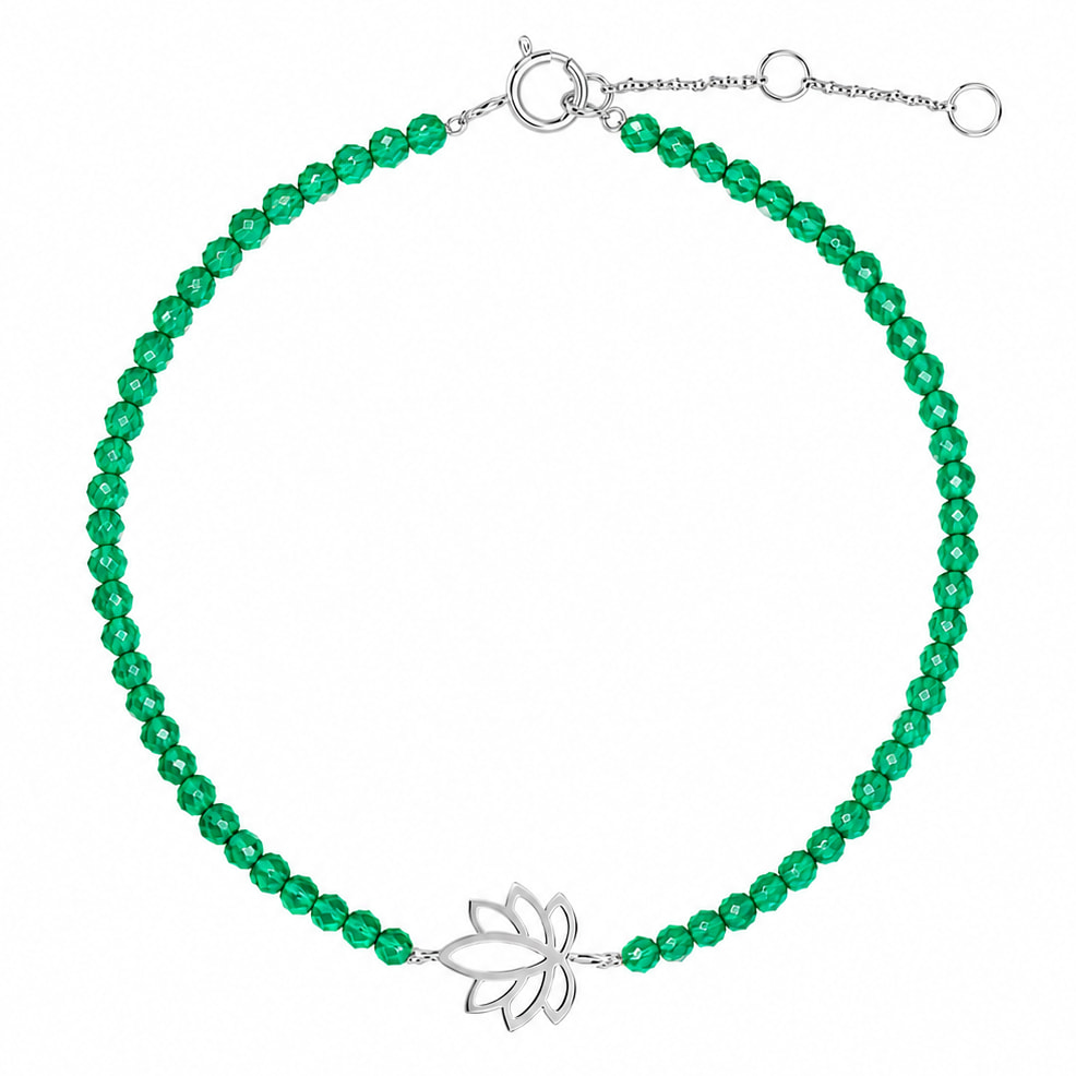 Zohreh Women's Green / Silver Lotus Flower Beaded Bracelet Sterling Silver In Green/silver