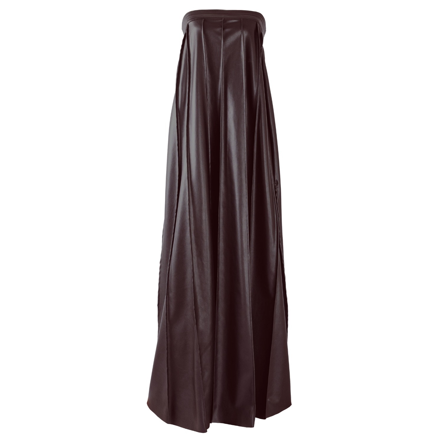 Kargede Women's Pleated Brown Leather Maxi Dress – Strapless Designer Evening Gown In Faux In Brown