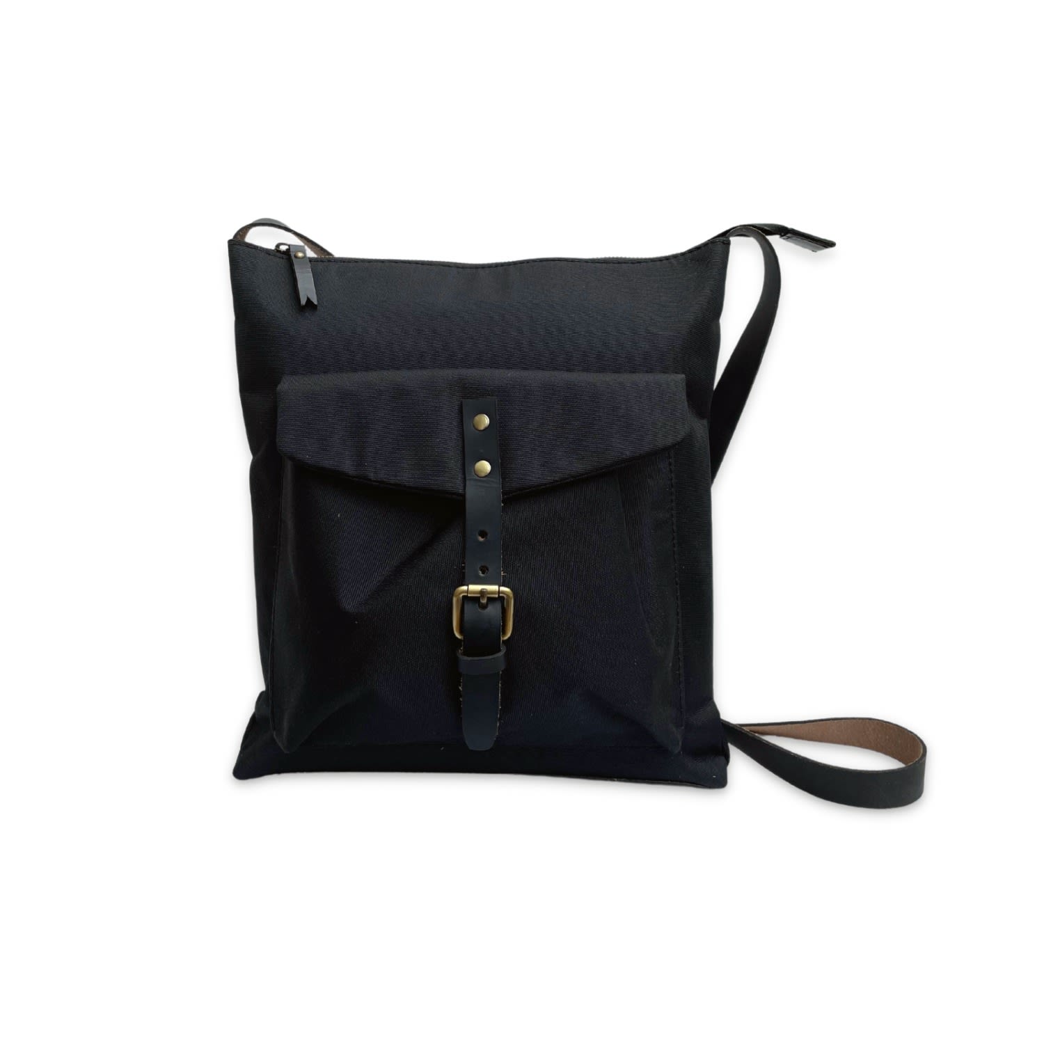 Vida Vida Nylon & Leather Men's Messenger Bag - Black In Black