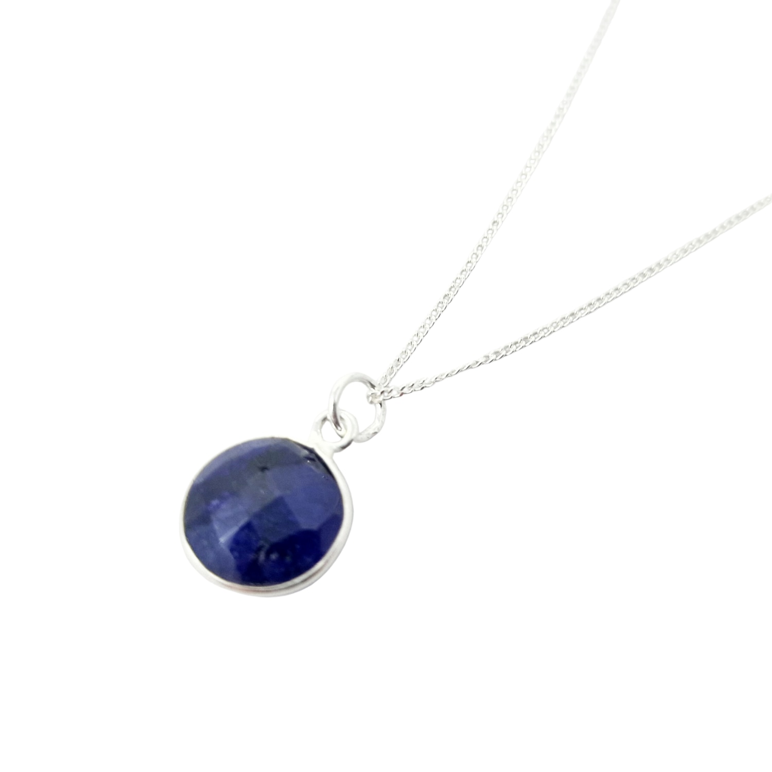 Harfi Women's Blue / Silver Sterling Silver Blue Sapphire September Round Pendant Necklace In Multi