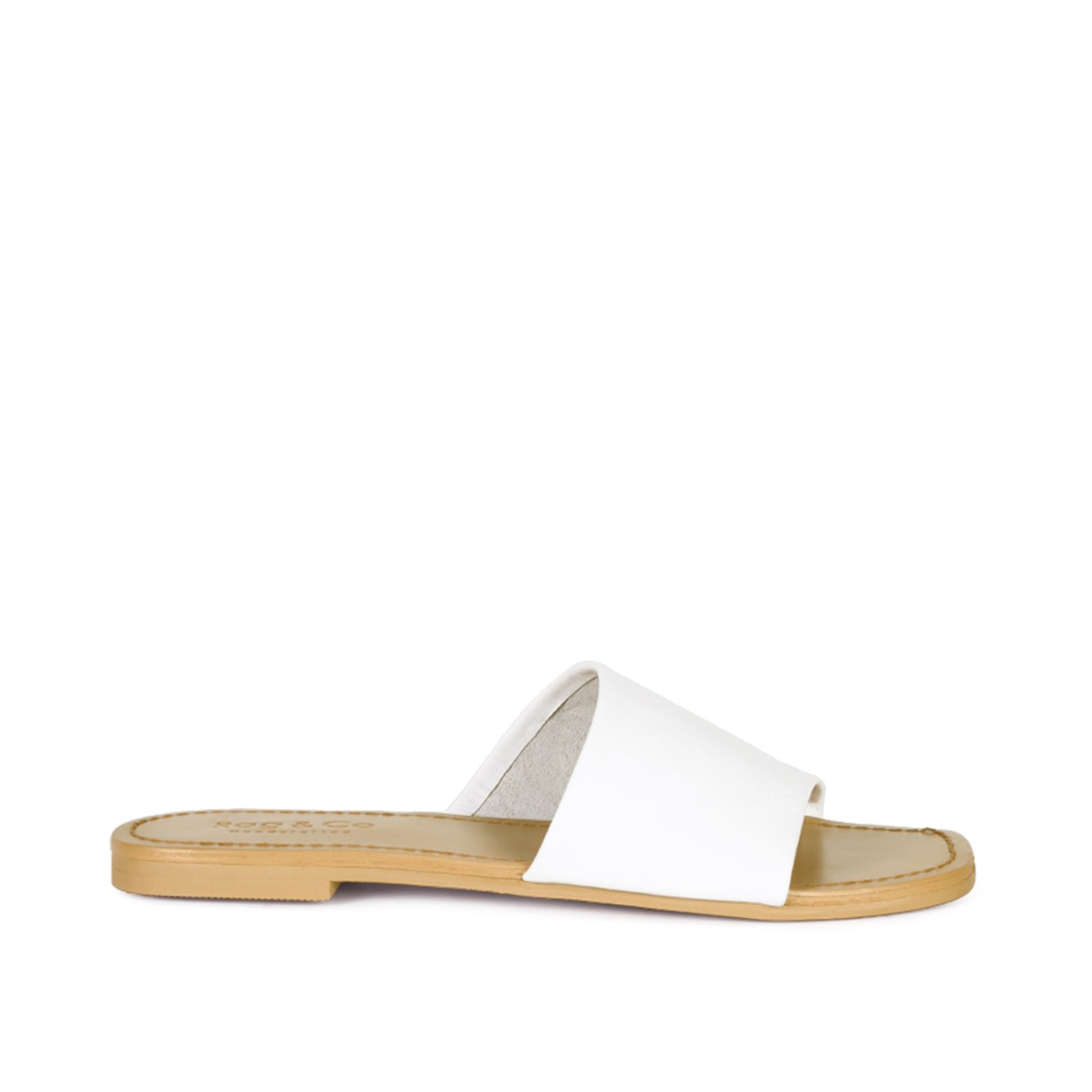 Rag & Co Tatami White Soft Leather Classic Leather Slide Flats In White