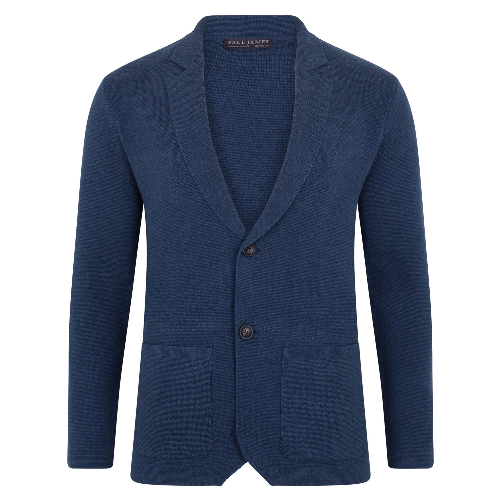 Mens Cotton Deconstructed Knitted Gabriel Blazer - Blue Melange Extra Small Paul James Knitwear