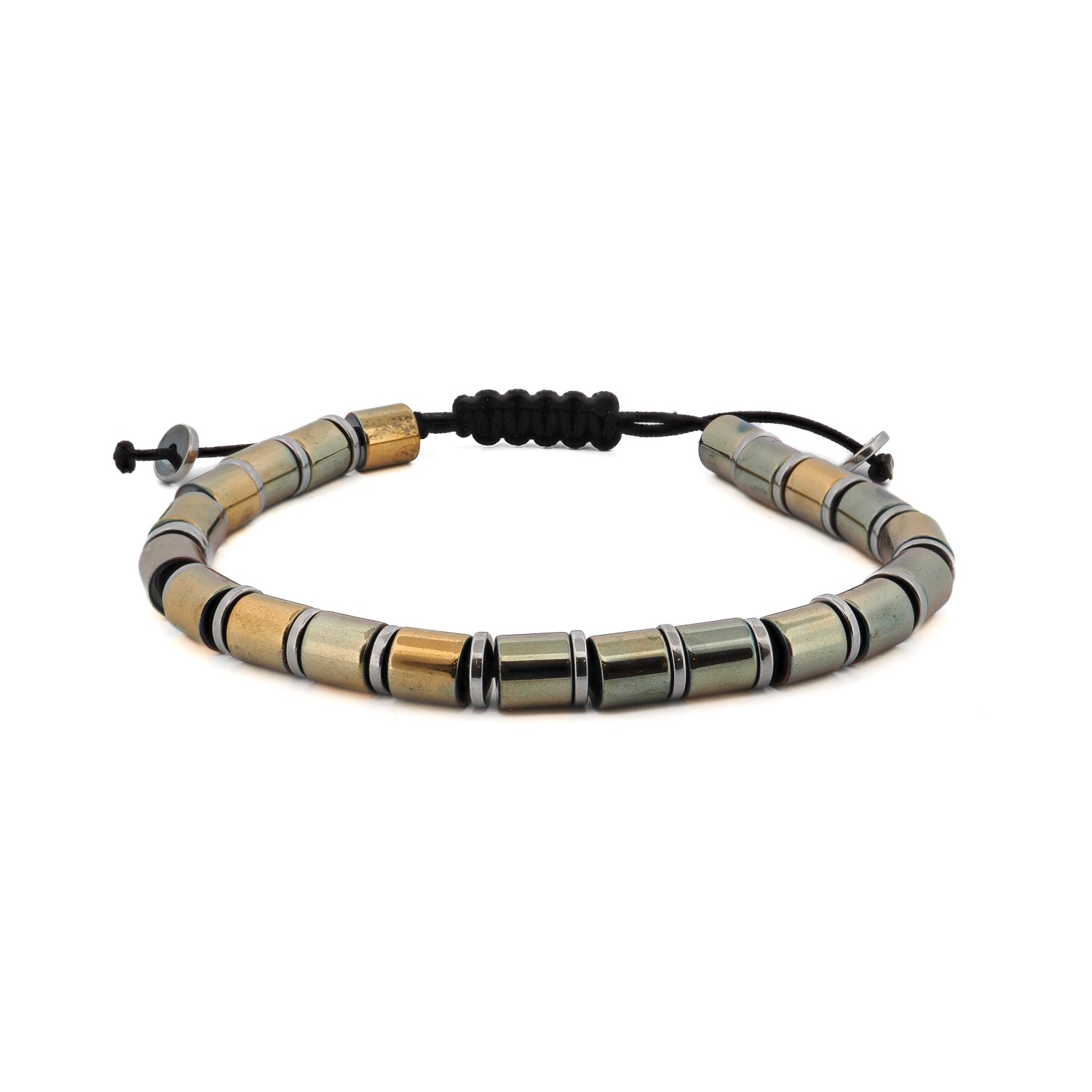 Ebru Jewelry Men's Gold / Black / Silver Positive Energy Hematite Stone Beaded Woven Bracelet - Silver
