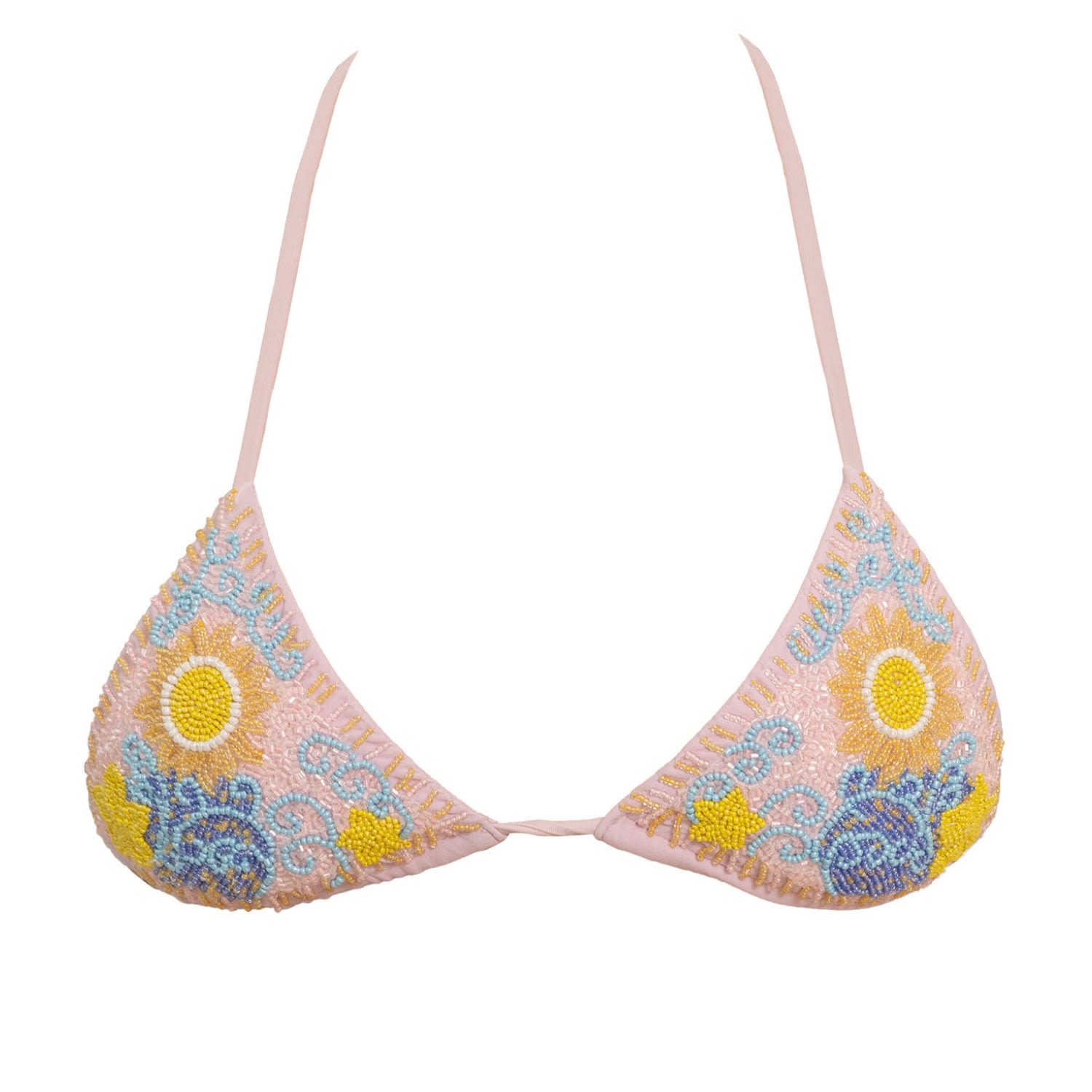 Self-adore Women's Pink / Blue High Tide Hand-beaded Embellished Bikini Top- Pale Pink In Neutral