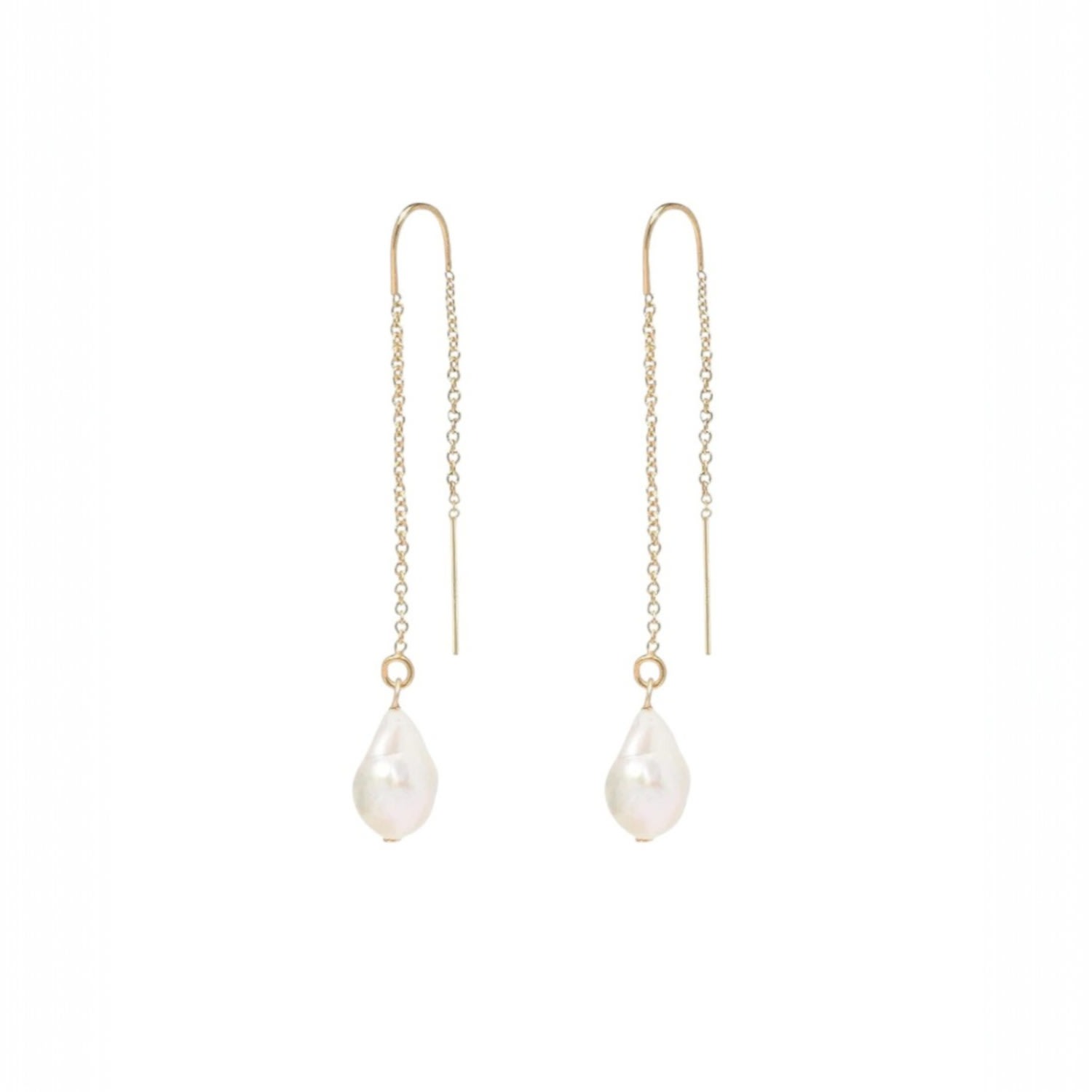 Ella Palm Women's White / Gold Eva Baroque Pearl Gold Fine Threader Earrings