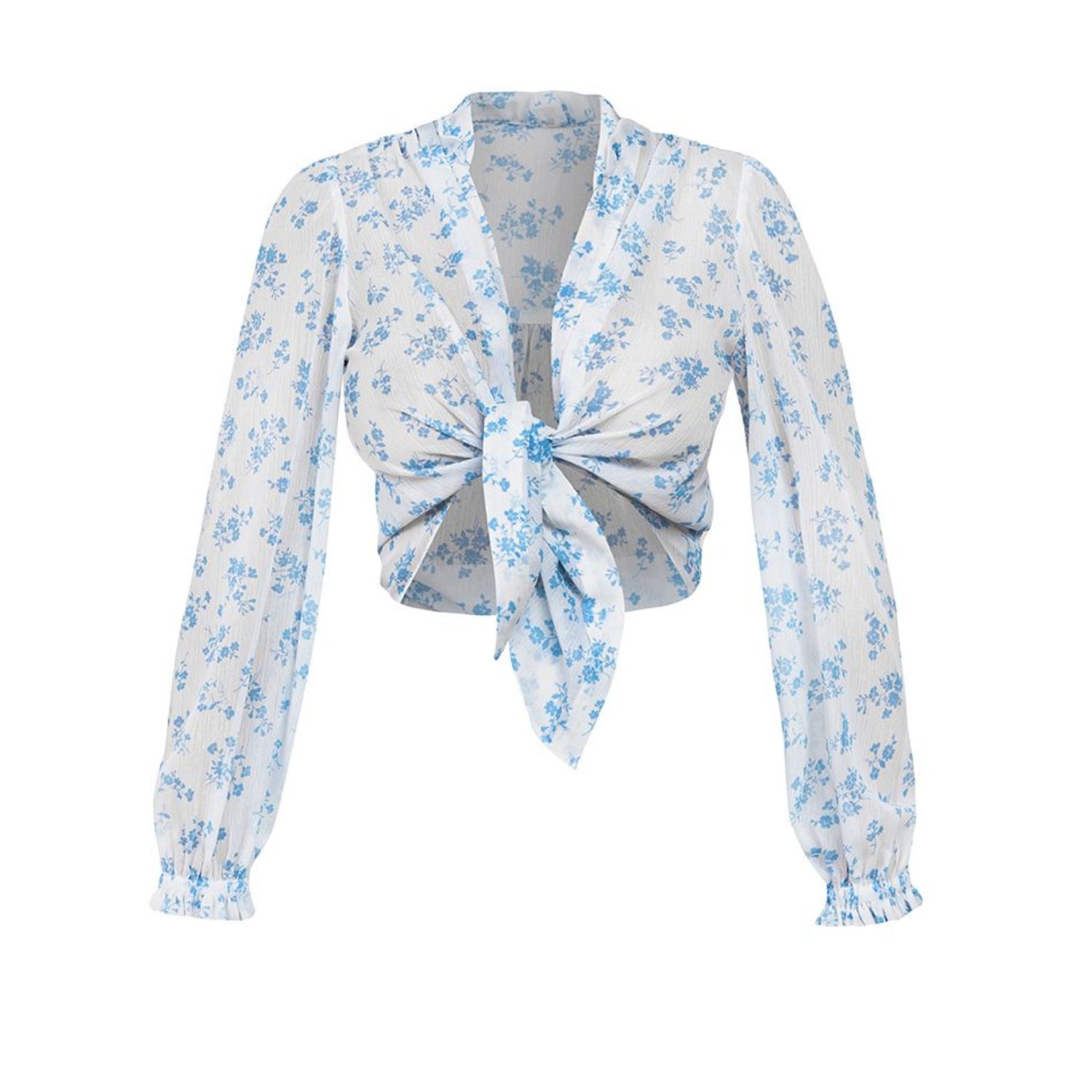 Cliche Reborn Women's Chiffon Shirt With Blue Spring Flowers