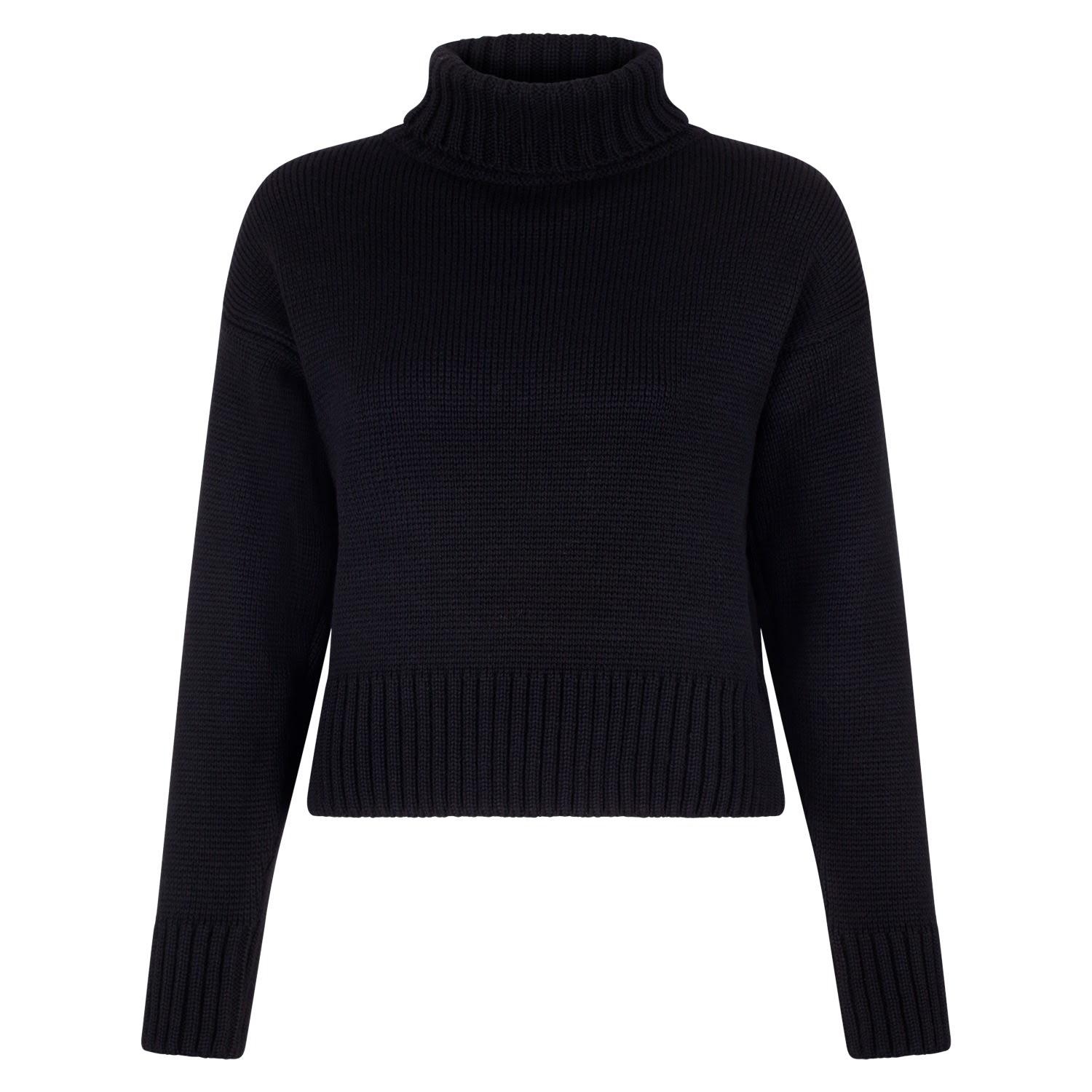 Womens Chunky Merino Wool Melissa Cropped Submariner Jumper - Black Small Paul James Knitwear